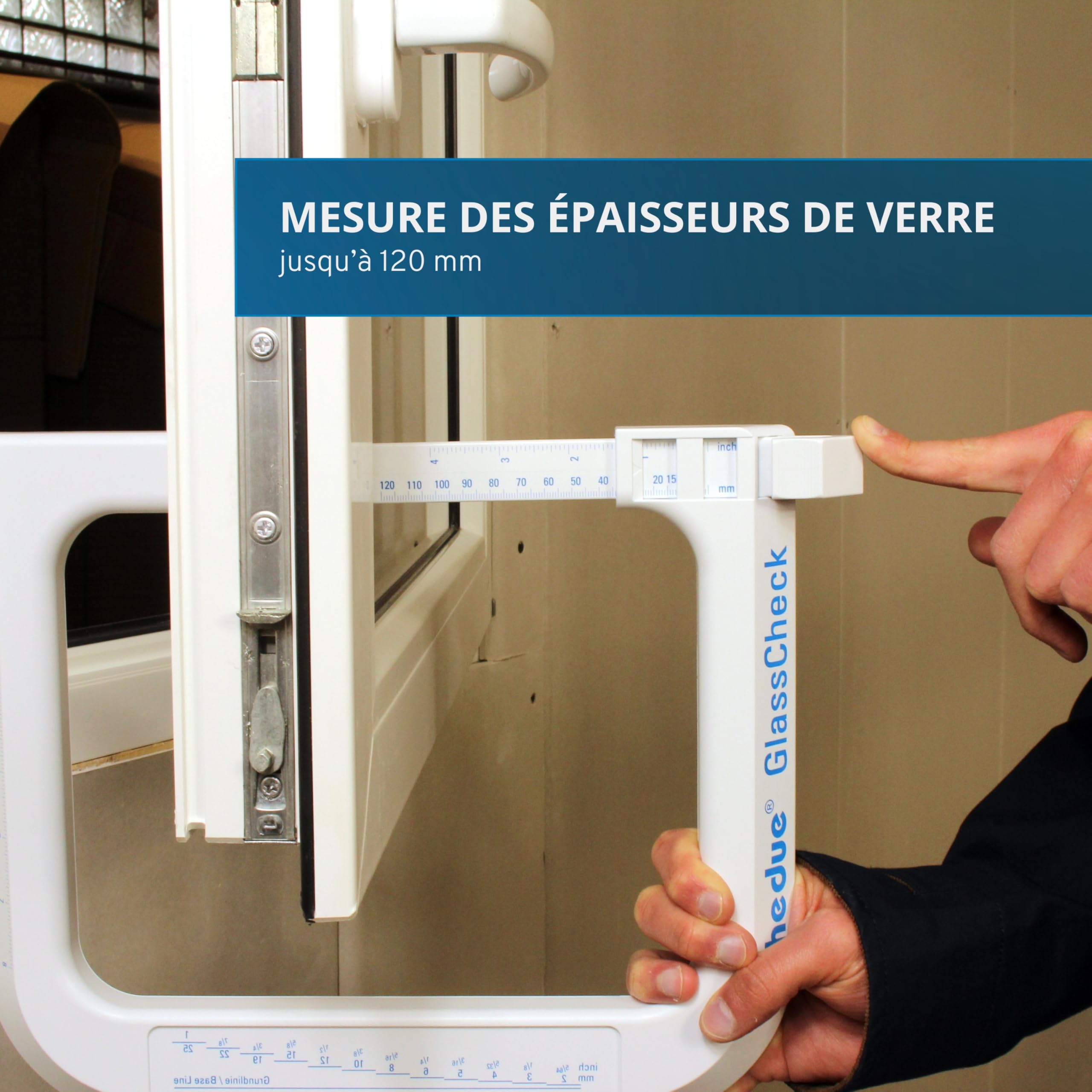 Vitromètre GlassCheck - Jauge d’épaisseur de verre pour la mesure du vitrage de fenêtres et de vitrages isolants jusqu’à 120 mm