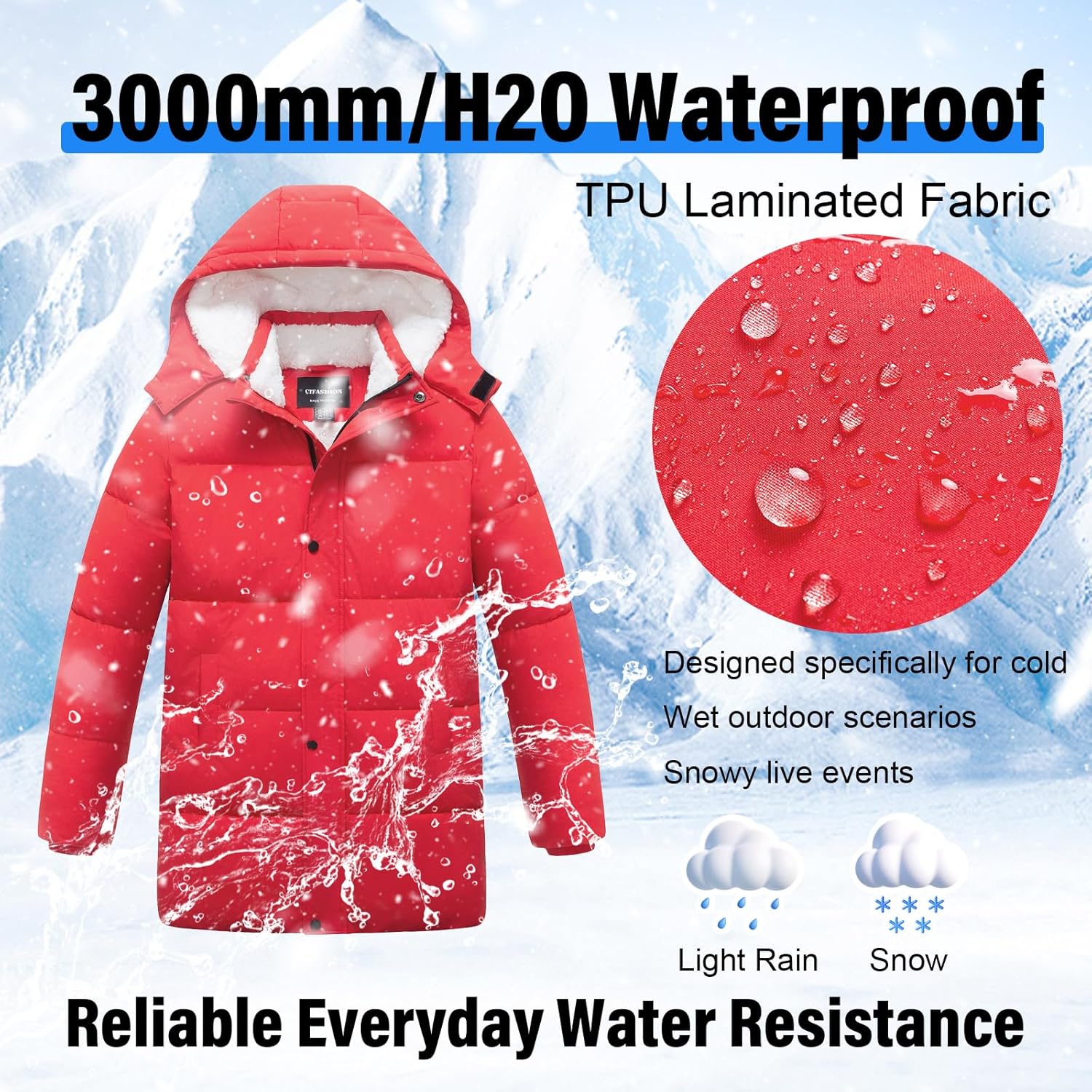 Boys Winter Puffer Jacket Waterproof Hooded Parka Coat with Faux Fur Lining Warm Insulated Outdoor Jacket for Kids - Image 4