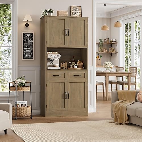 Miniatura 10 de HOSTACK Armario de almacenamiento de despensa de cocina de 71 pulgadas de alto, gabinete de bar moderno con soporte para microondas, aparador de