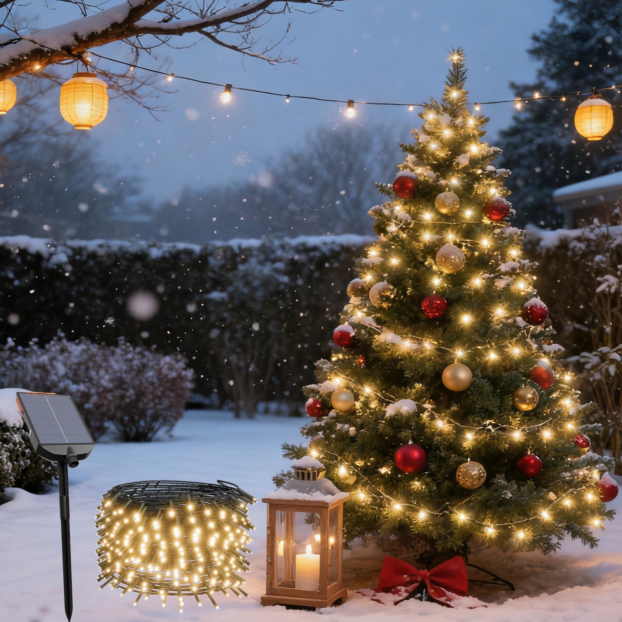 YRHome Cadena de luces LED solar, 100 m, 1000 ledes, luz blanca cálida, iluminación exterior con 13 modos, temporizador, función de memoria para jardín, boda, Navidad, IP44, resistente al agua