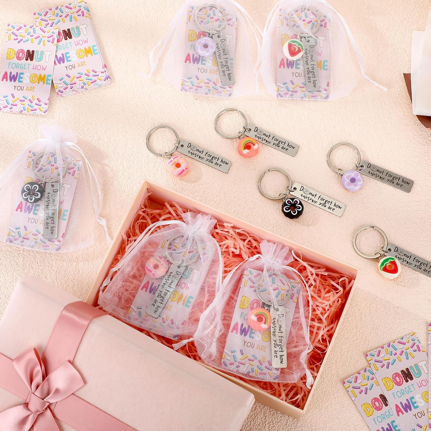 20 Sets Glow in The Dark Donut Keychains Bulk Emotional Appreciation Positive Support Gift for Employee Coworker Teacher Volunteer Team - Image 4