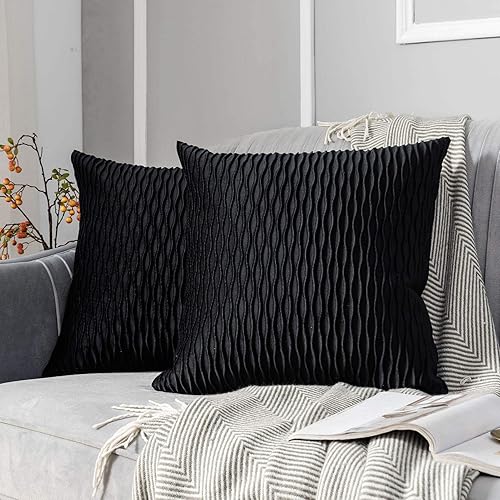 JUSPURBET - Fundas de almohada de terciopelo decorativas con rayas onduladas, paquete de 2 fundas de cojín suaves de lujo para sofá y sala