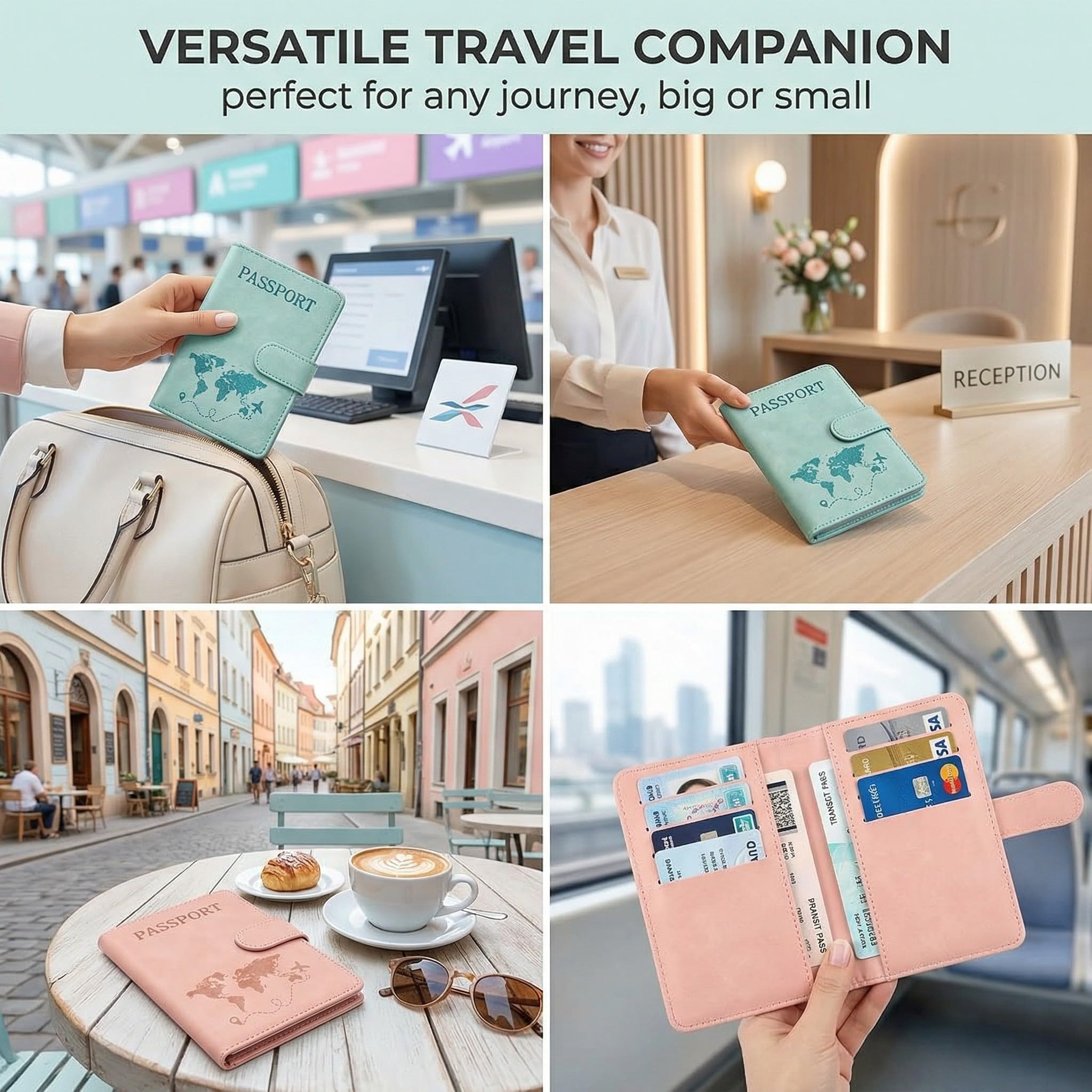 2 Pezzi Porta Passaporto, Rosa e Azzurro Custodia, Viaggio per Carte di Credito, Carta d'Identità e Documenti di Viaggio, Cover Passaporto Italiano Accessori da Viaggio/Regalo per Viaggiatori