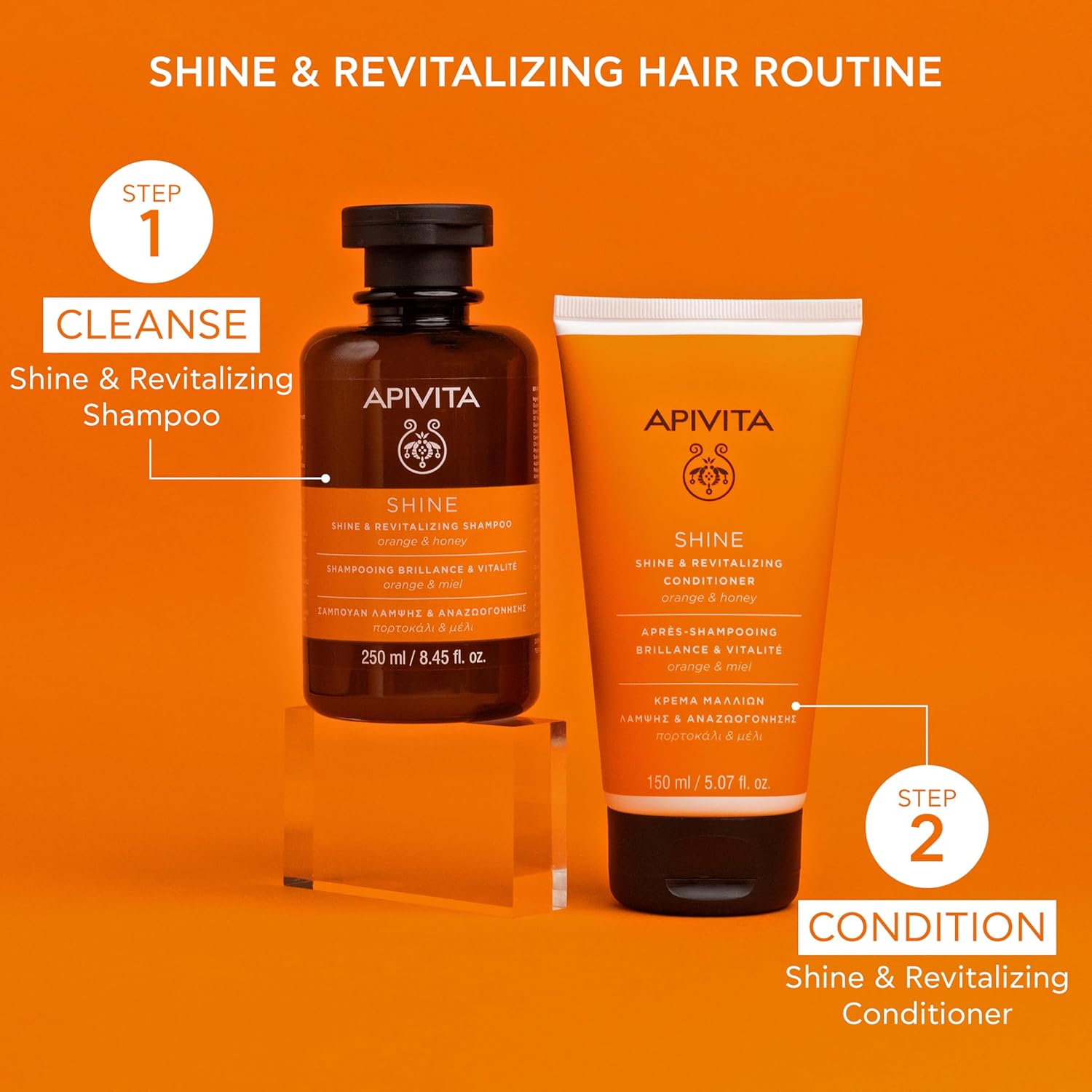 Apivita Shine Shampoo |Shine & Revitalizing Shampoo with Orange & Honey, Silicone-Free, 250 mL / 8.45 oz - Image 5