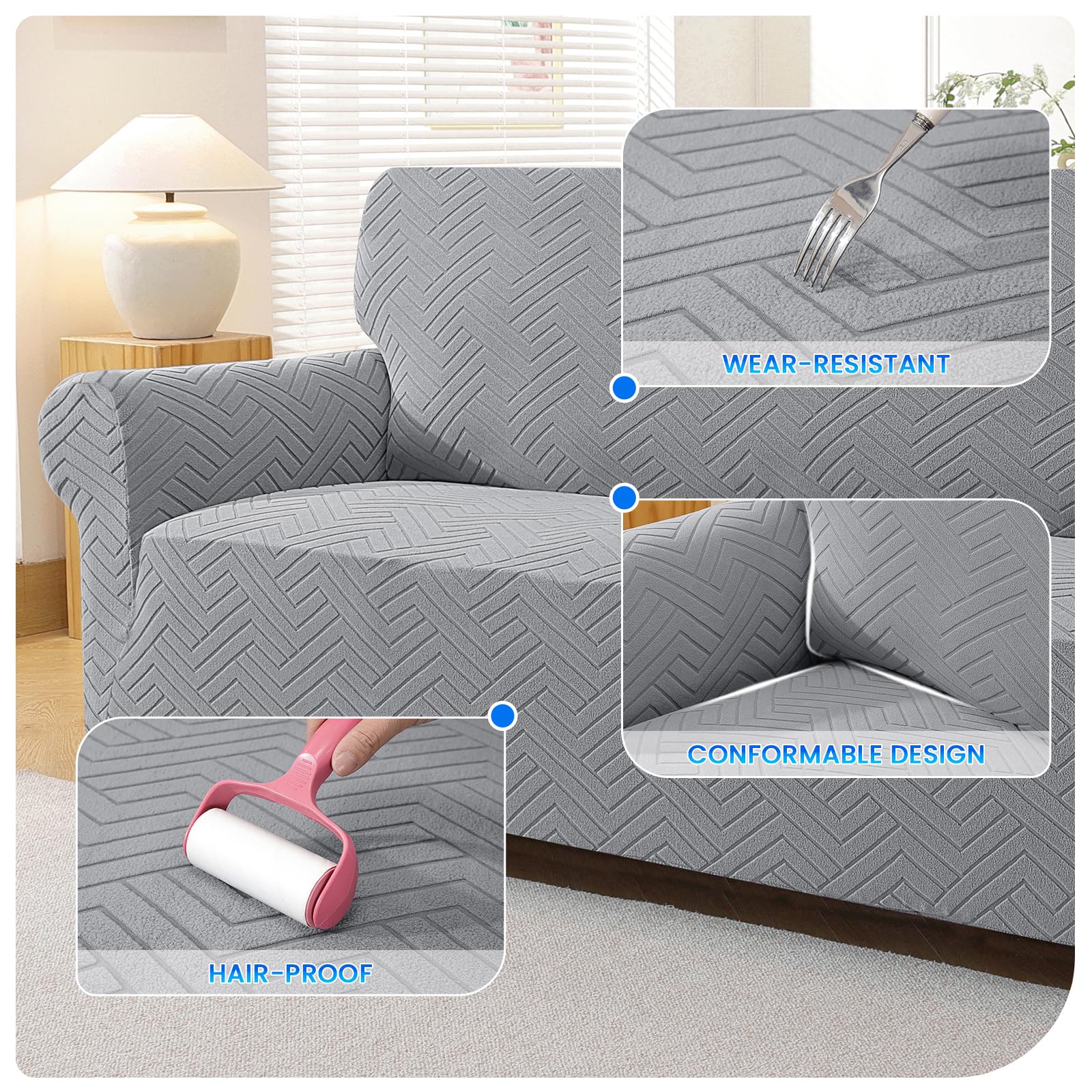 Stretch Sofaüberzug 4 Sitzer, Sofabezug rutschfest Mit Armlehnen, Universal Sofa Überzug Durable, Moderne Kratzfester Sofa Cover, Waschbare Sofaüberzug Für Wohnzimmer, Hellgrau