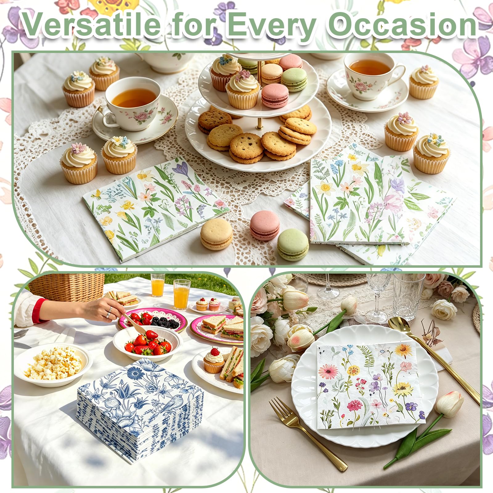 Flintronic 40 PCS Soft Paper Floral Napkins, 2ply 33cm, Colorful Flower Patterned Serviettes Tissue - Image 6