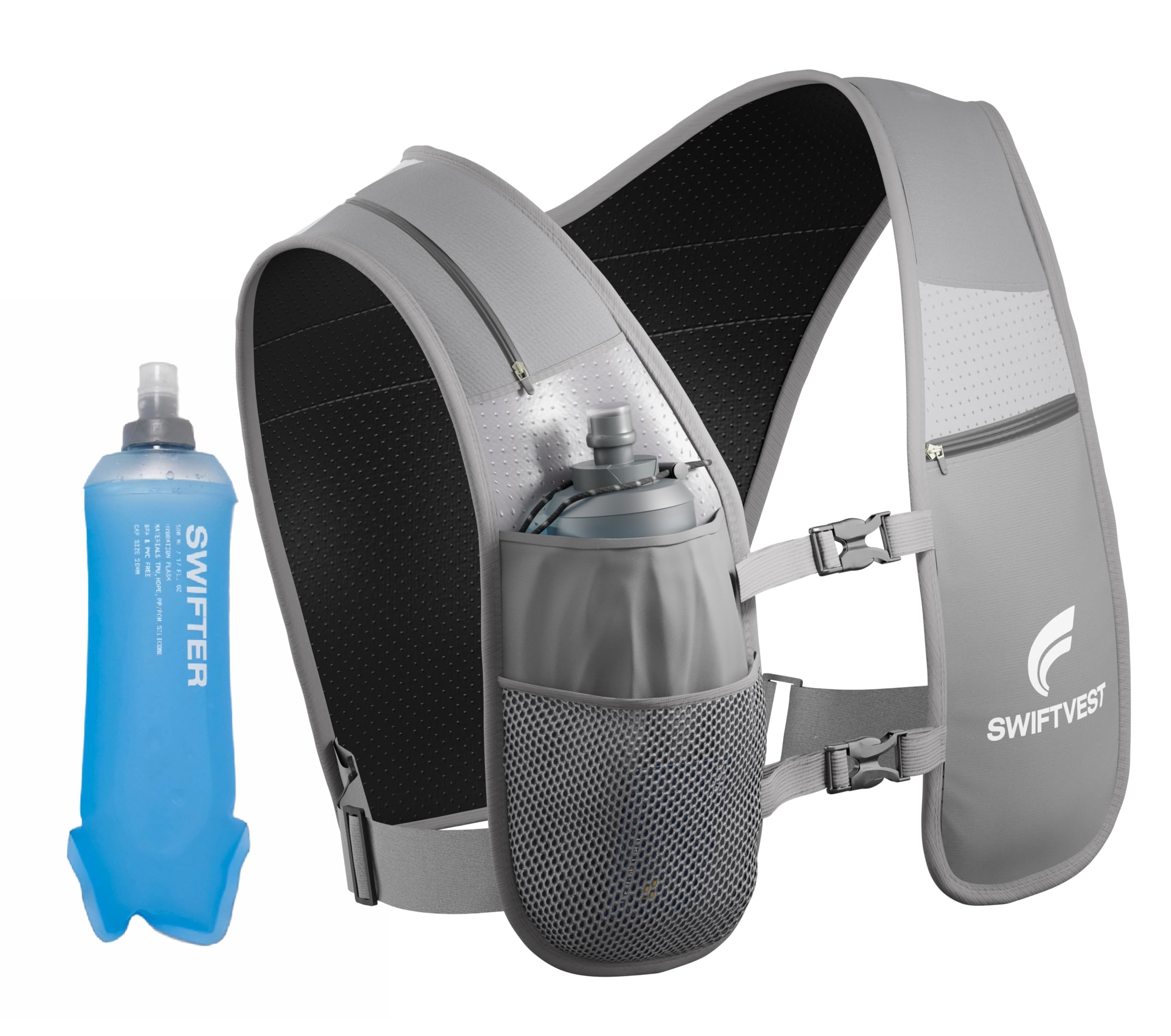 SWIFTVESTRunning Phone Holder Vest | Waterproof Phone Pouch | Reflective Hydration Vest | Adjustable Waistband | Water Bottle Holder | Lightweight | 6 Pockets for Running Accessories - Men & Women