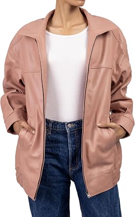 Jild Oversized Leather Jacket Women - Lambskin Leather Fall Jacket for Womens Fashion Plus Size Outfits