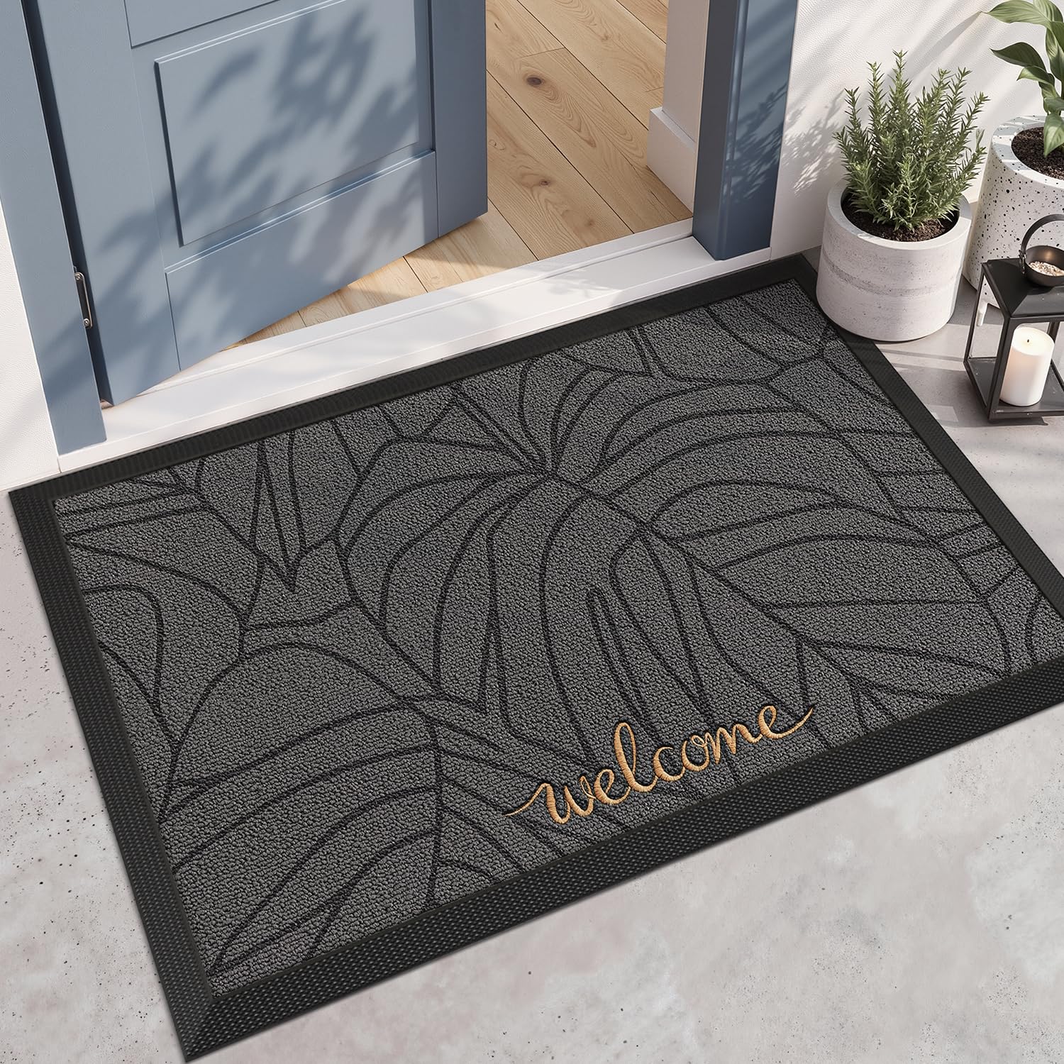 LUMI Grey Embroidered Doormat - Non-Slip Outdoor Mat -25
