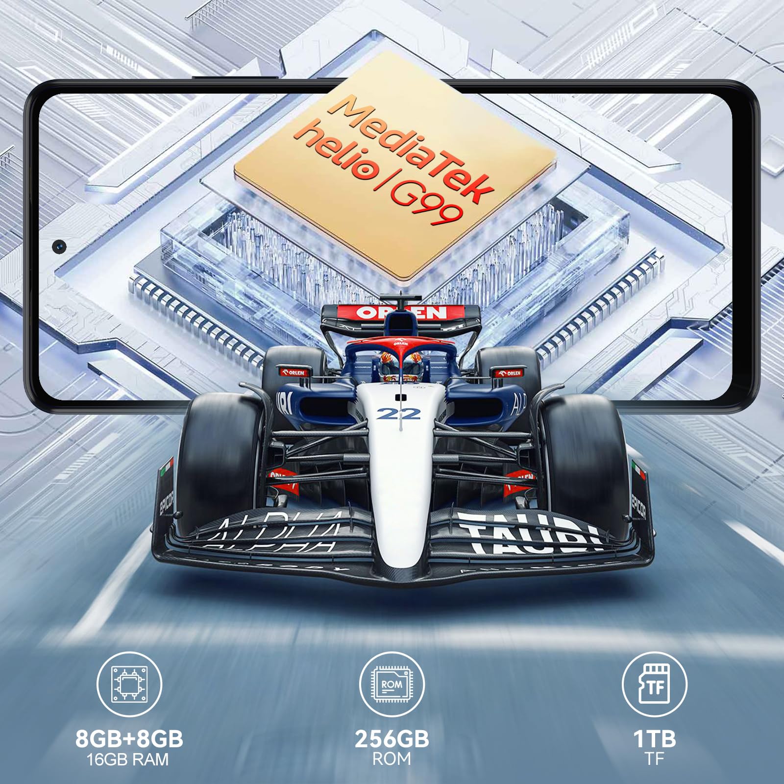 Blackview Shark8 Smartphone, 16GB RAM+256GB ROM/2TB-TF, MediaTek Helio G99, 6.78'' FHD+/120Hz, 64MP+13MP, 5000mAh/33W, Android 13, 4G Dual SIM Telefono, NFC/Face ID/Fingerprint/OTG/3 Slot/3.5mm Jack