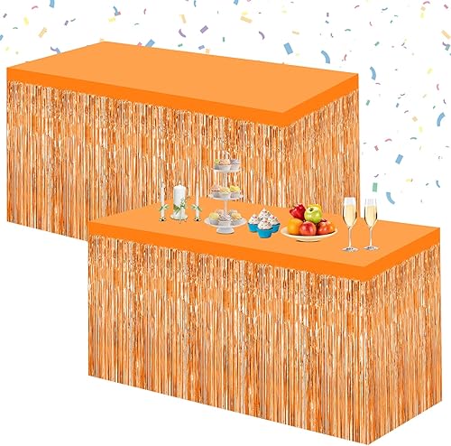 Miniatura 9 de Morcheiong Paquete de 2 Faldas de Mesa de Flecos de Oropel Arcoíris Desechables de 29.5x108 Pulgadas Banner de Falda de Mesa para Mesas Color del