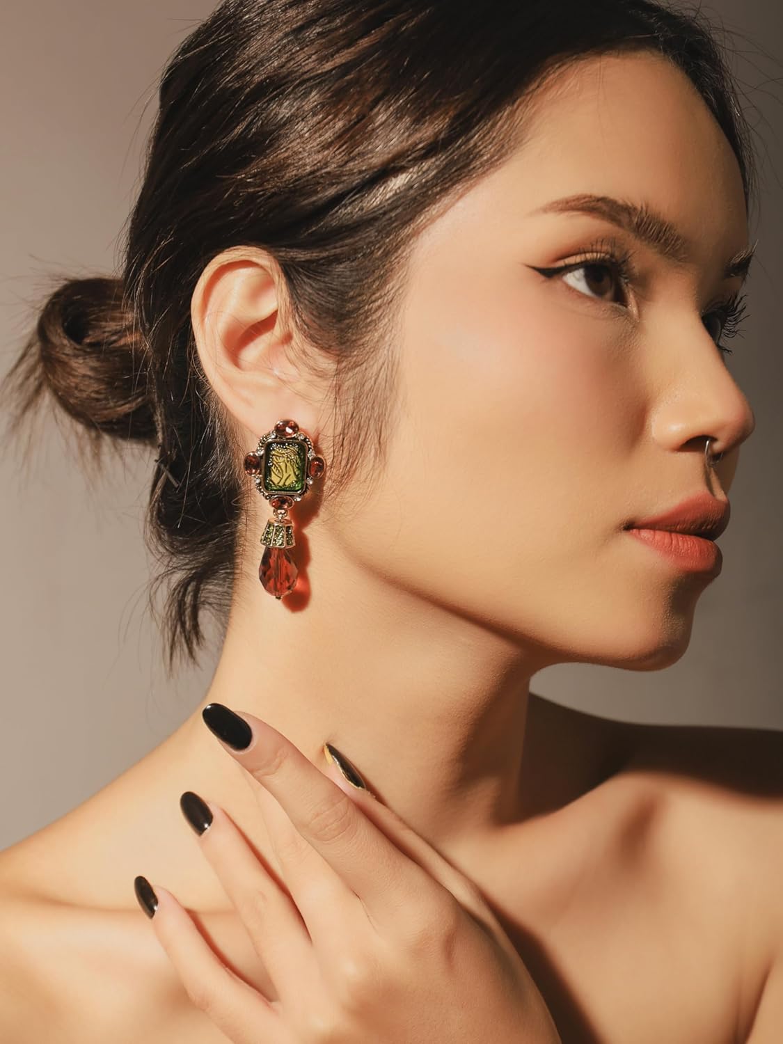 OJERRY Byzantine Baroque Medieval Victorian Statement Irregular Green Brown Pendant Dangle Earrings Costume Jewelry Accessories Outfit Romantic Cool Gifts for Her Women Dangling in Their 30s - Image 2