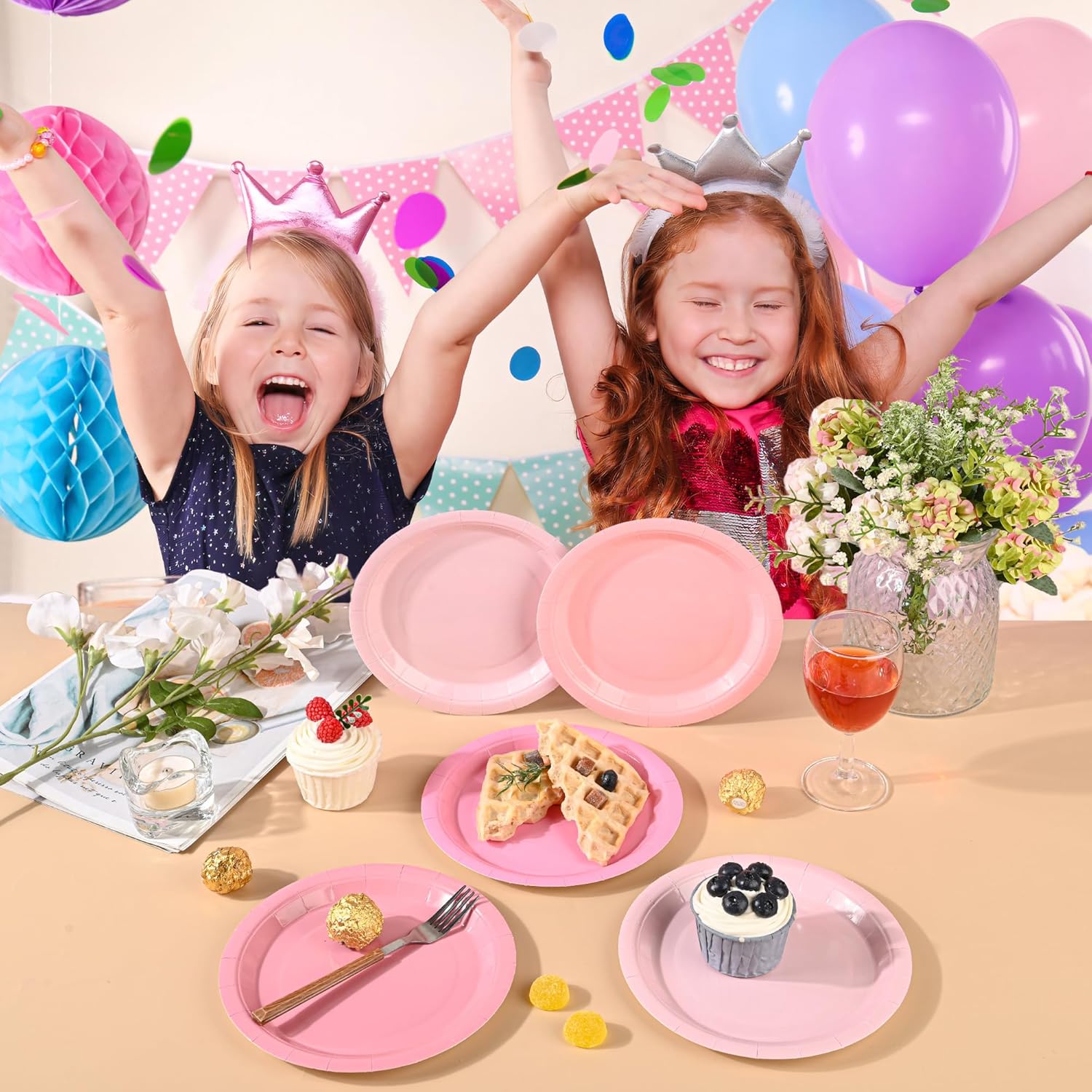 Pink Paper Plates Gradient Pink Party Plates 7”Disposable Round Dessert Plates for Birthday Wedding Bridal Engagement Baby Shower Party Supplies 4 Colors (24) - Image 6