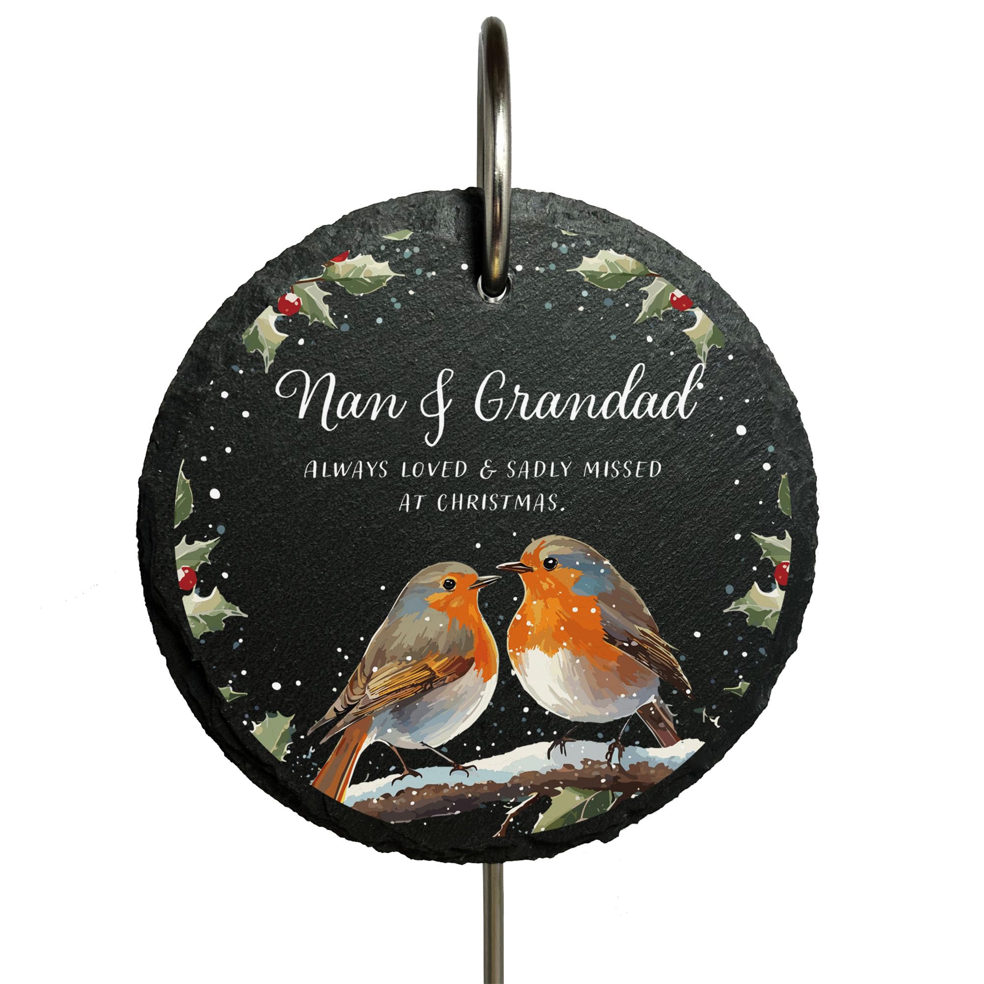 For Heaven Slates Grey Nan & Grandad — Pair Of Robins Christmas Memorial Grave Marker — Always Loved & Sadly Missed — Outdoor Plaque Decoration — Rock Slate Circle