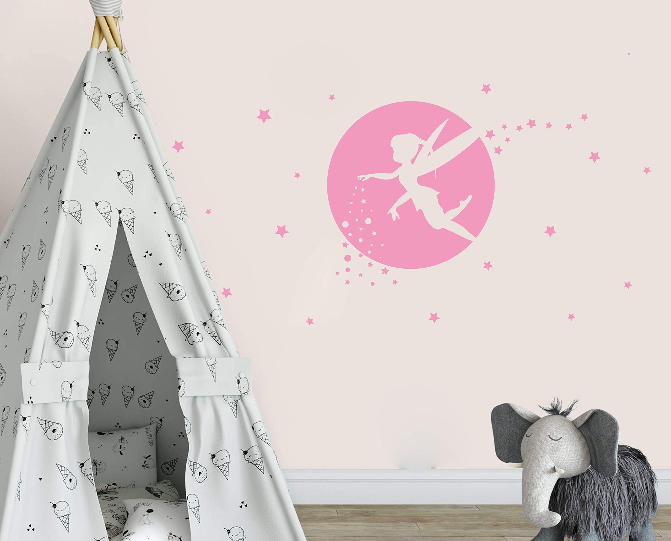 Fairy Wall Decals, Girl Room Decor, Nursery Wall Decals, Fairy Wall Stickers for Bedroom, Wall Decor Bedroom, Moon and Star Wall Decor Y34 (Soft Pink)