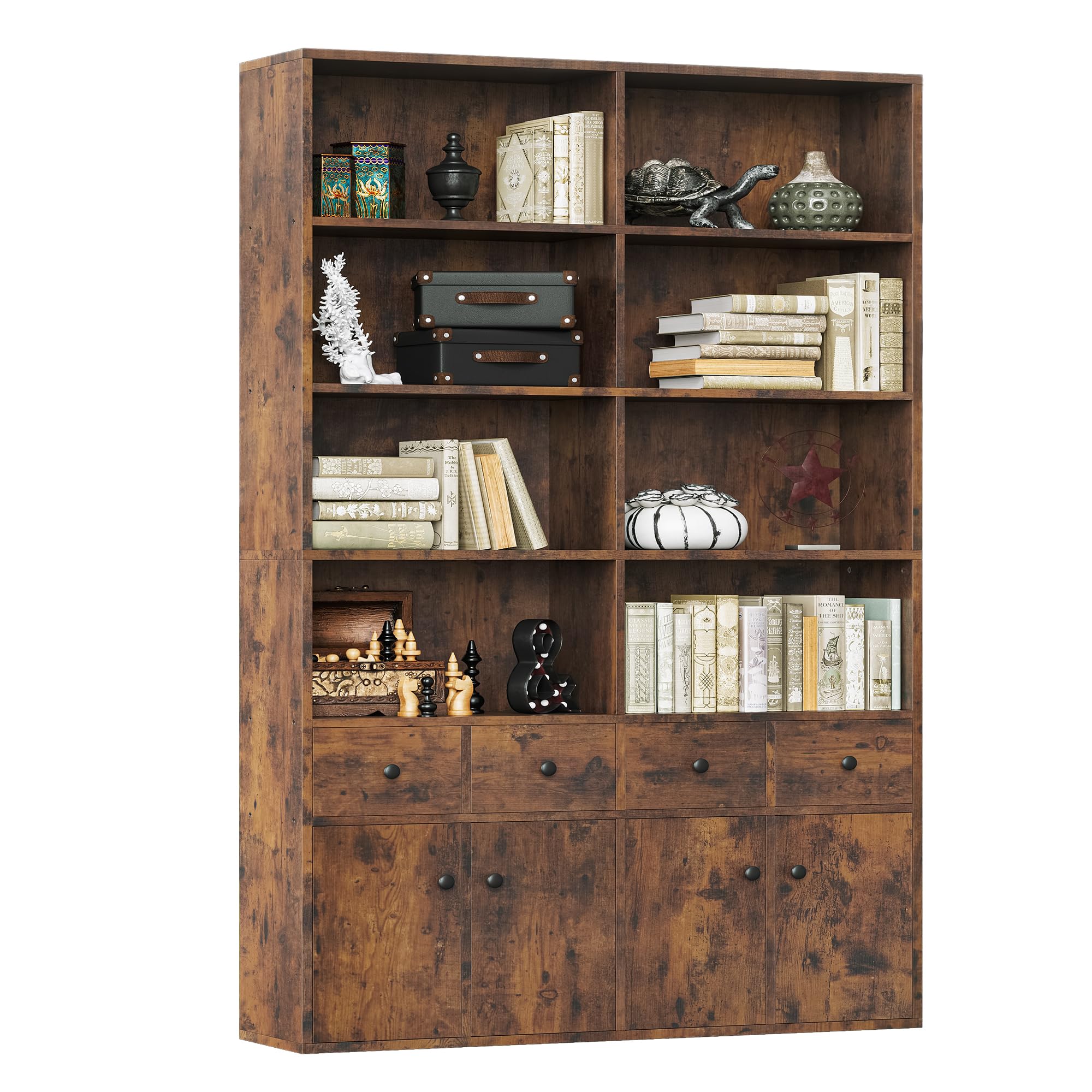 70.9"H X 47.2"W Wood Double 4 - Tier Bookcase With 4 Storage Draw