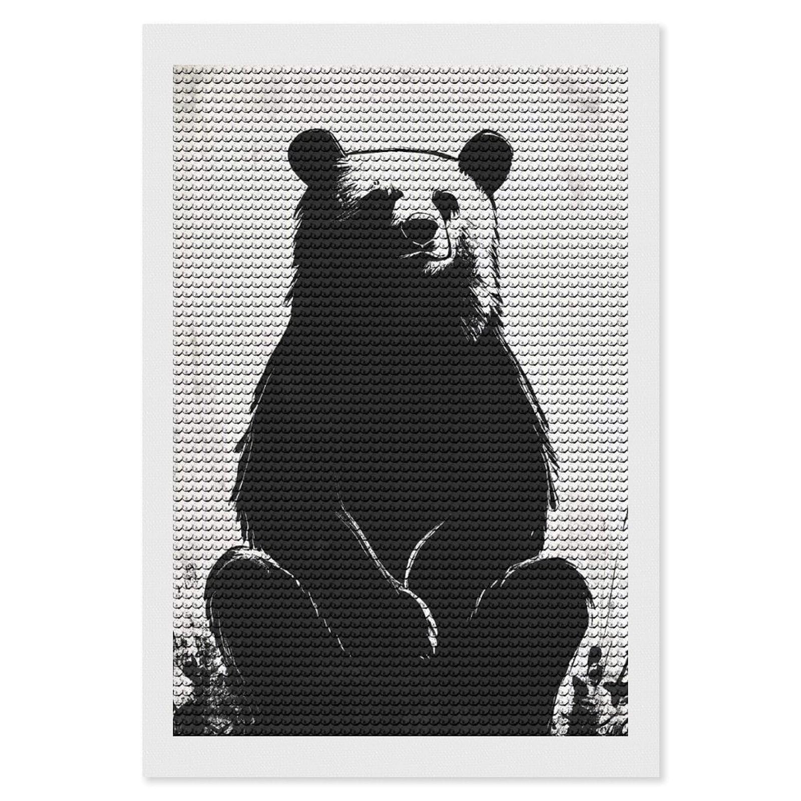 Junmoney Black and White Bear Illustration Diamond Painting Canvas Set 8"x12", for Women, Pleasing Wall Art Project, Aesthetic Room Decor, Gift Idea