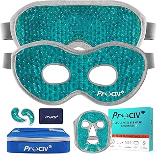 Ice Face Mask and Cooling Eye Mask Set, Gel Beads Hot & Cold Compress, Reusable Gel Face, Eye Mask, Under Eye Patches and Ice Bag Set for Dark Circles, Puffiness, Dry Eyes, Relieve Stress, Skin Care