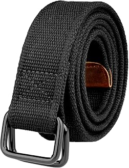 59'' Plus Size Long Double D Ring Big Mens Canvas Fabric Cloth Belts Black