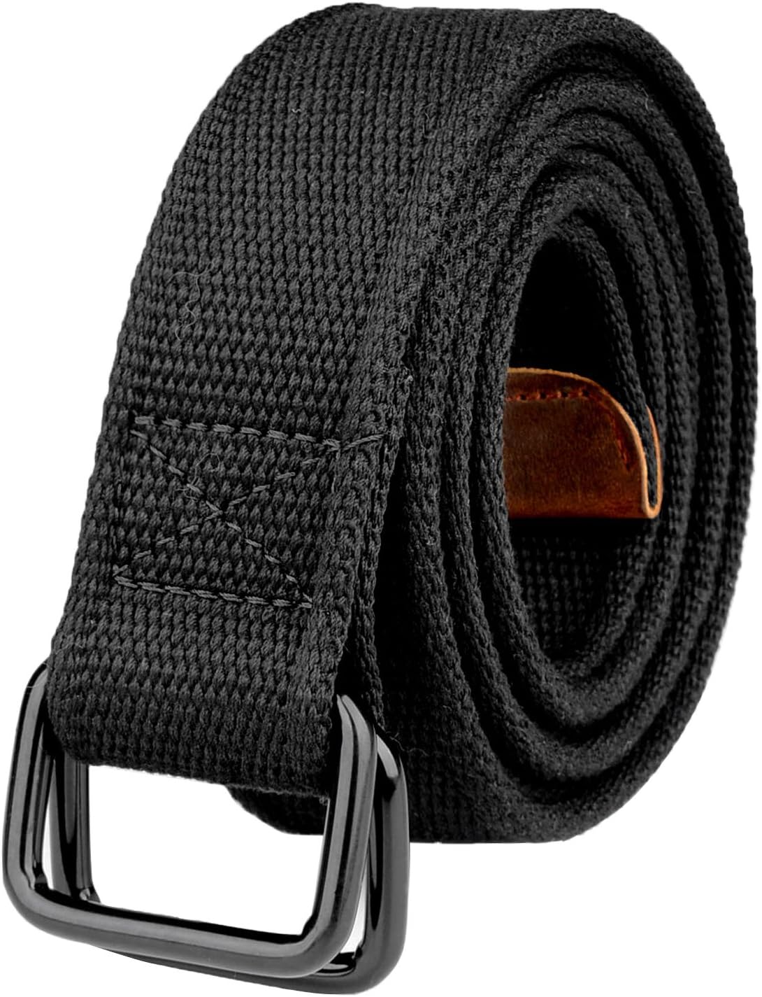 Drizzte Plus Size 39-75'' Long Double Ring Big Mens Canvas Fabric Cloth Belts Black - black - Black
