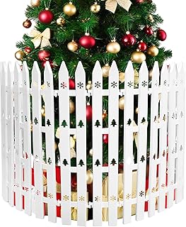 24" Extra Tall Fence for Christmas Tree,24PCS White Picket Fence Baby Gate Barrier with Snowflakes&Tree Patterns Christmas Tree Gate for Pets & Kids(24" H x 5" W Each)