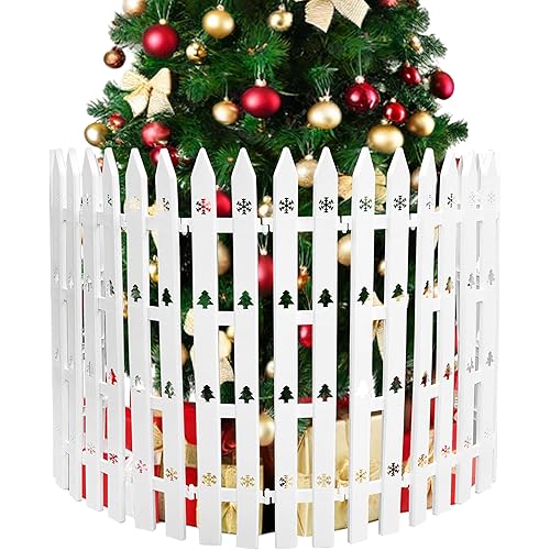 24" Extra Tall Fence for Christmas Tree,24PCS White Picket Fence Baby Gate Barrier with Snowflakes&Tree Patterns Christmas Tree Gate for Pets & Kids(24" H x 5" W Each)