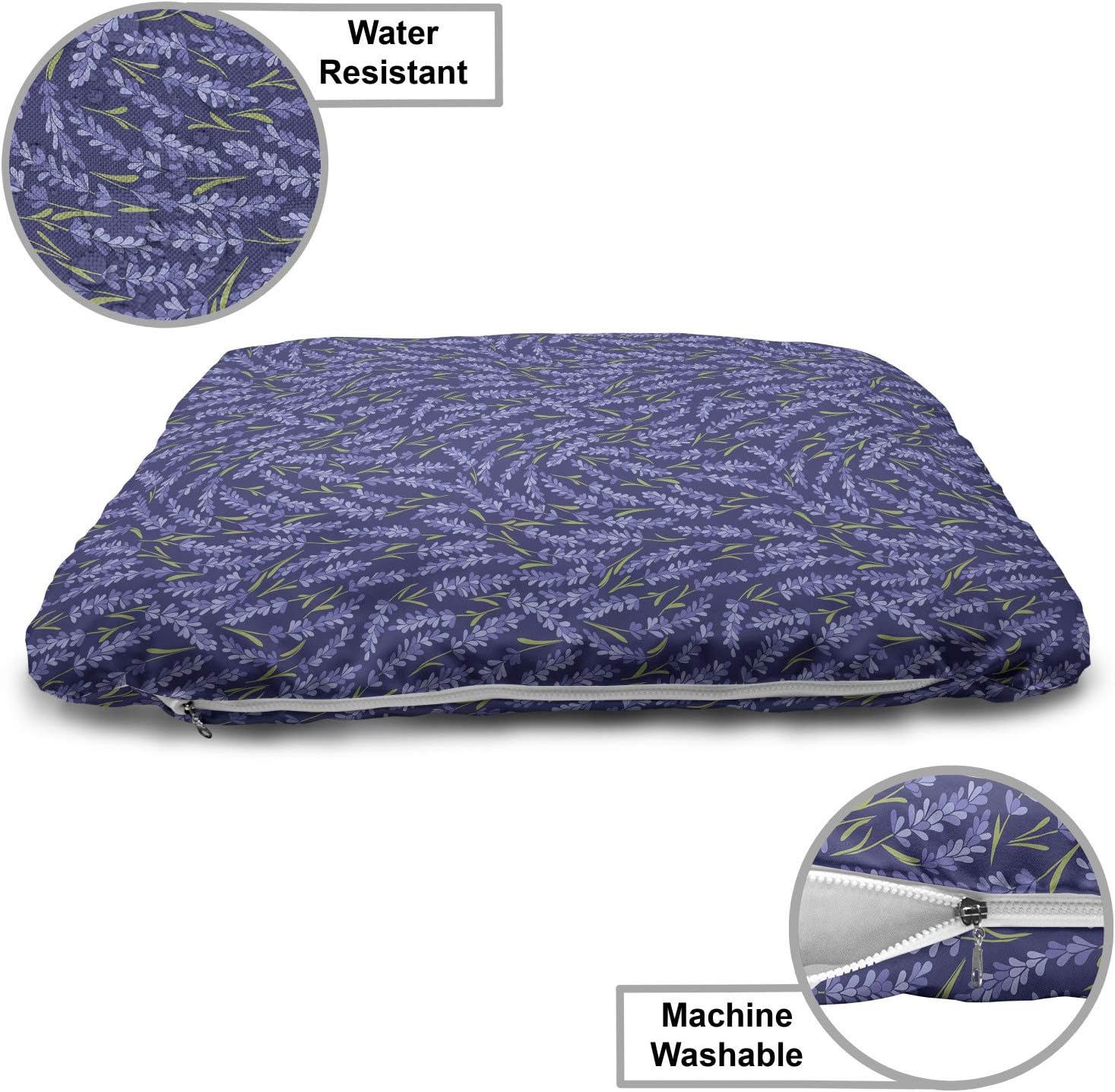 review Lunarable Lavender Pet Bed, Healing Aromatic Herbs on Dark Background with Olive Green Stems, Chew Resistant Pad for Dogs and Cats Cushion with Removable Cover, 24