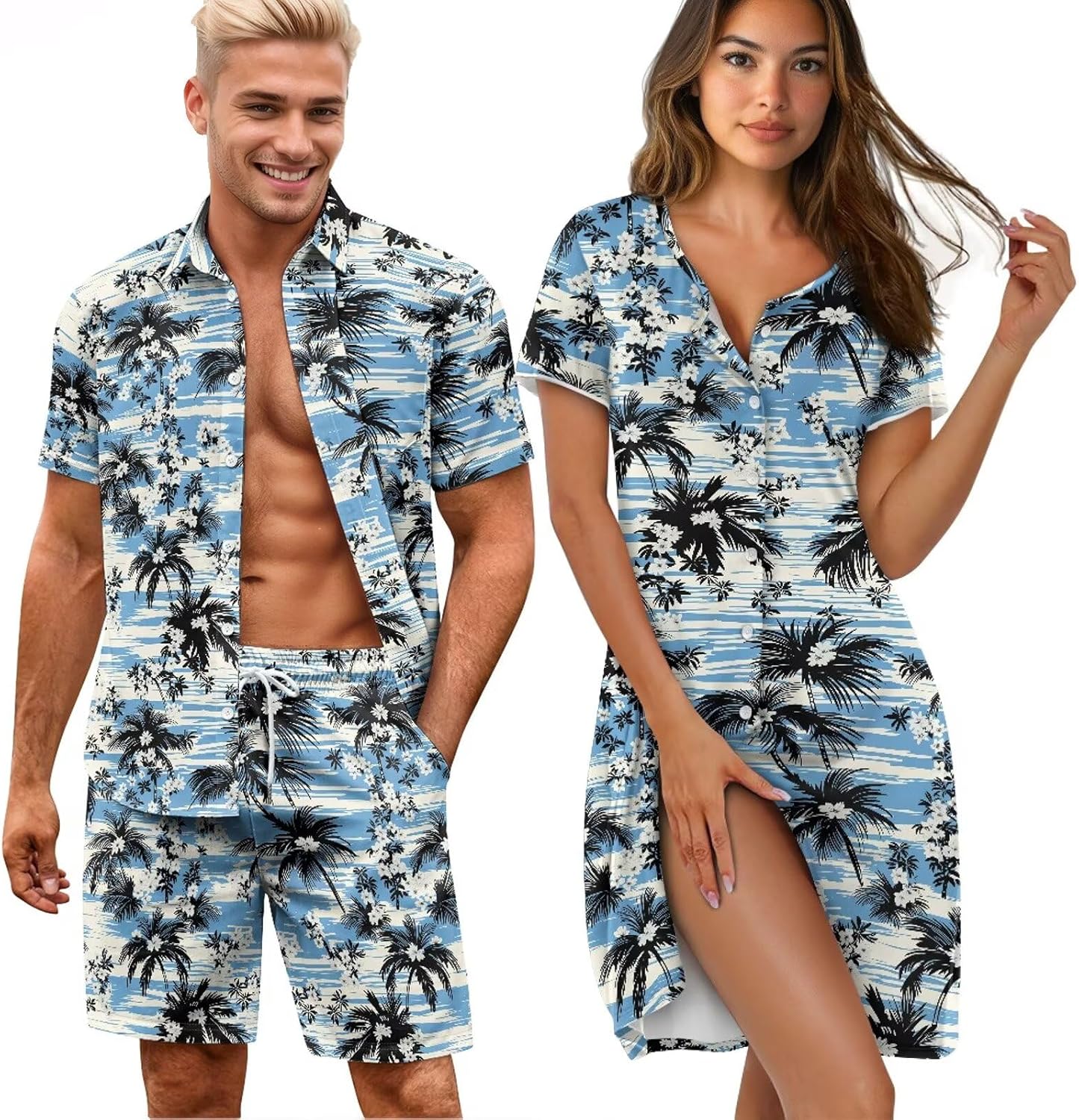 Couples Pajamas Sets Short Sleeve Plus Size Button Down Pj Soft Cute Pajama Set His and Her Matching Pjs