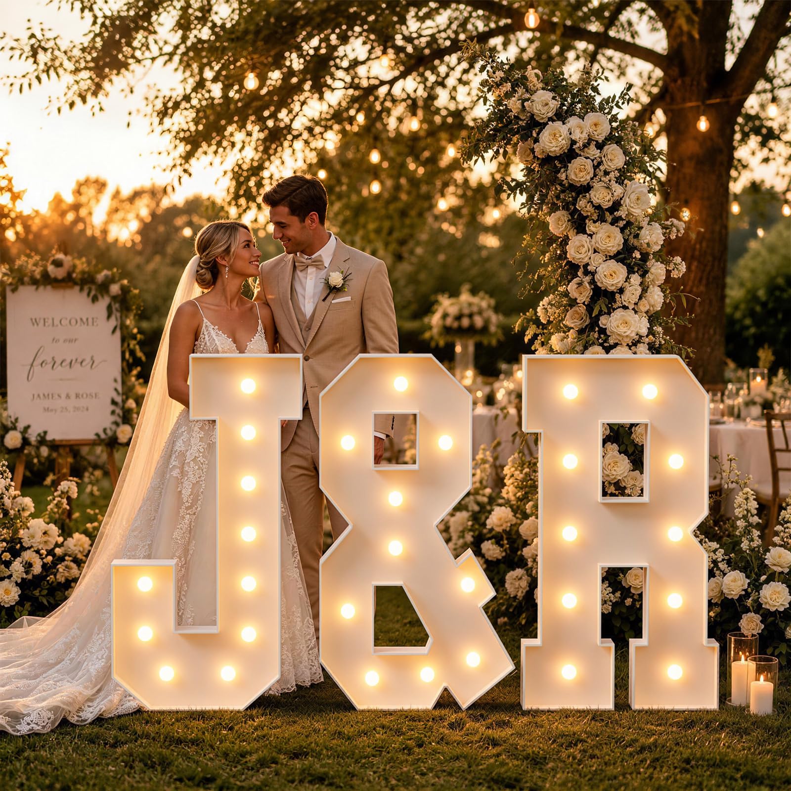 JoyMuse Świecące litery namiotowe, duże litery markizy, 10 m wysokości, do dekoracji oświadczyn Marry Me, duże litery 102 cm ze światłami na baby shower, dekoracja imprezowa, litera W