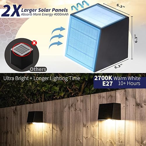 Miniatura 3 de Luces solares para exteriores, luces de porche delantero de alto brillo, acero inoxidable montado en la pared, impermeable, iluminación exterior