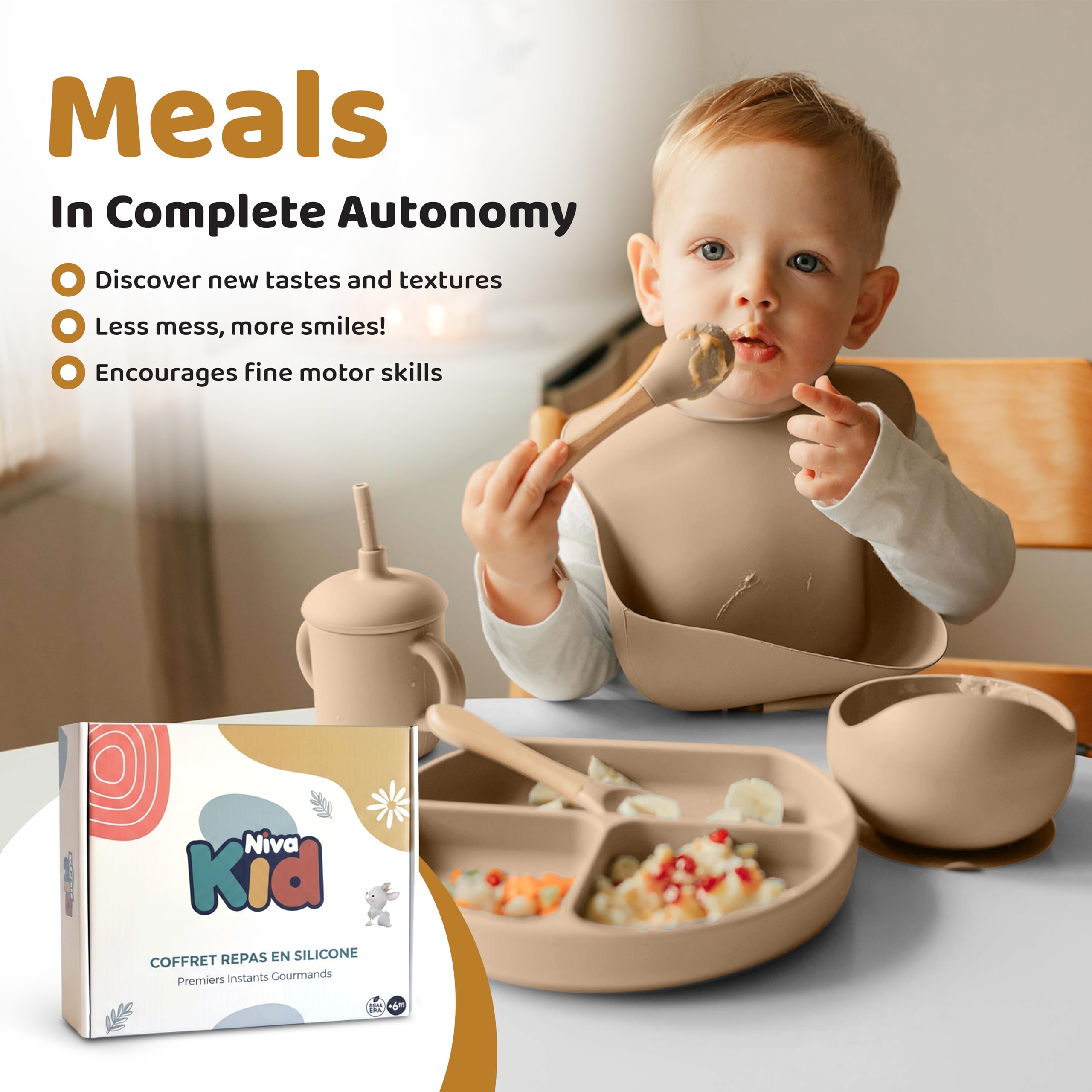 Nivakid Silicone Baby Feeding Set, Suction Plate & Bowl, Spoon and Cup - Image 2