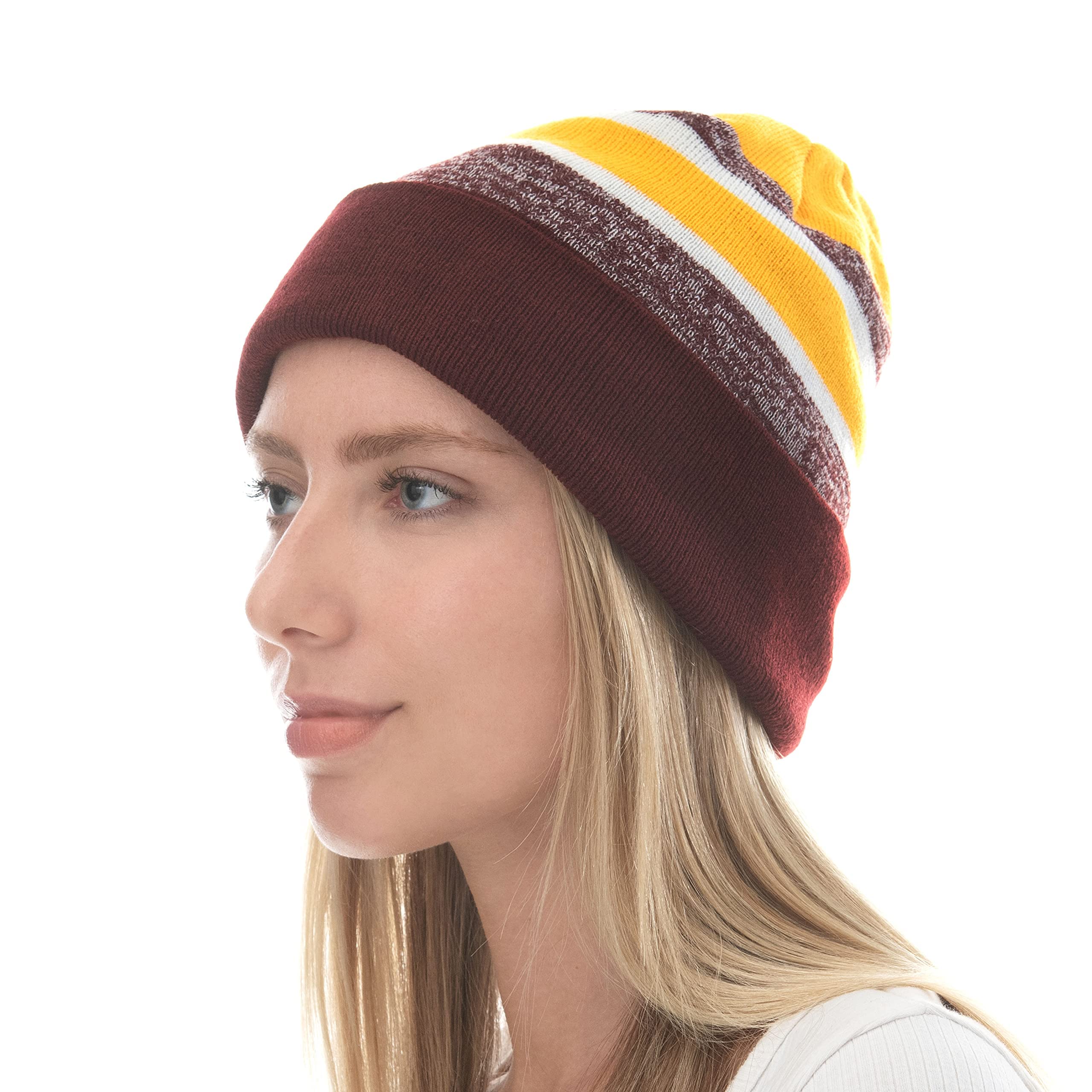 The Hat Depot Winter Beanie Soft Cuff Pom Pom Stripe Knit Skull Slouch Ski Hat