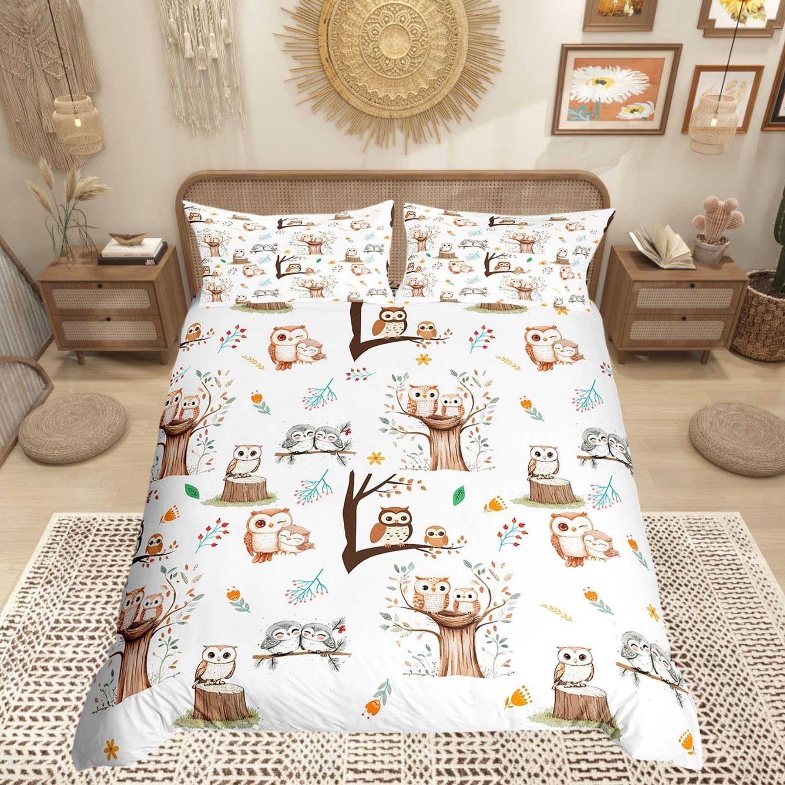 Homewish Kids Cute Owls Super King Duvet Cover with 2 Pillowcases