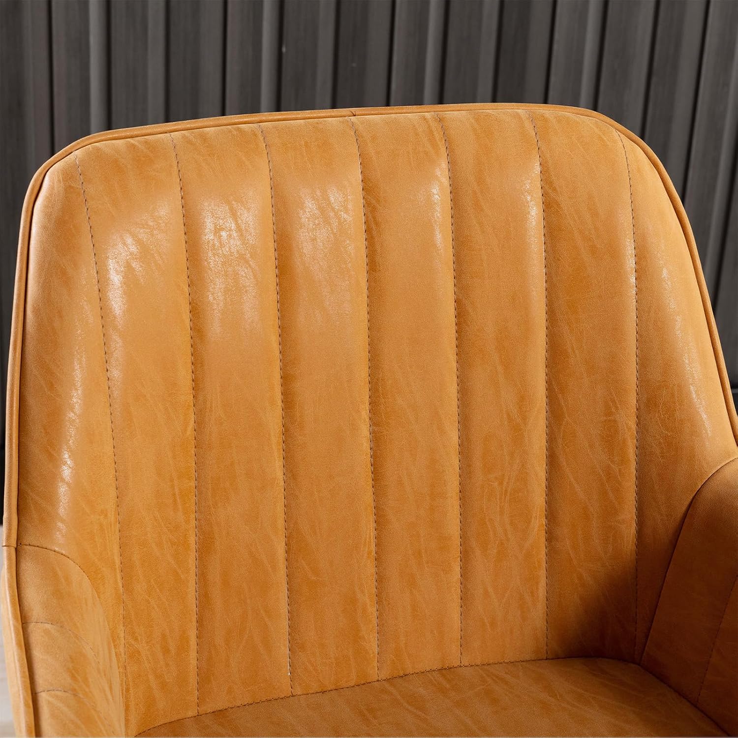Vanity Art Mid Century Modern Accent Chair with Arms, Upholstered Synthetic Faux Leather Chair for Living Room, Bedroom, Reading Area, Comfy Dining Chairs, Set of 2 (Yellow Tan) UC-15T