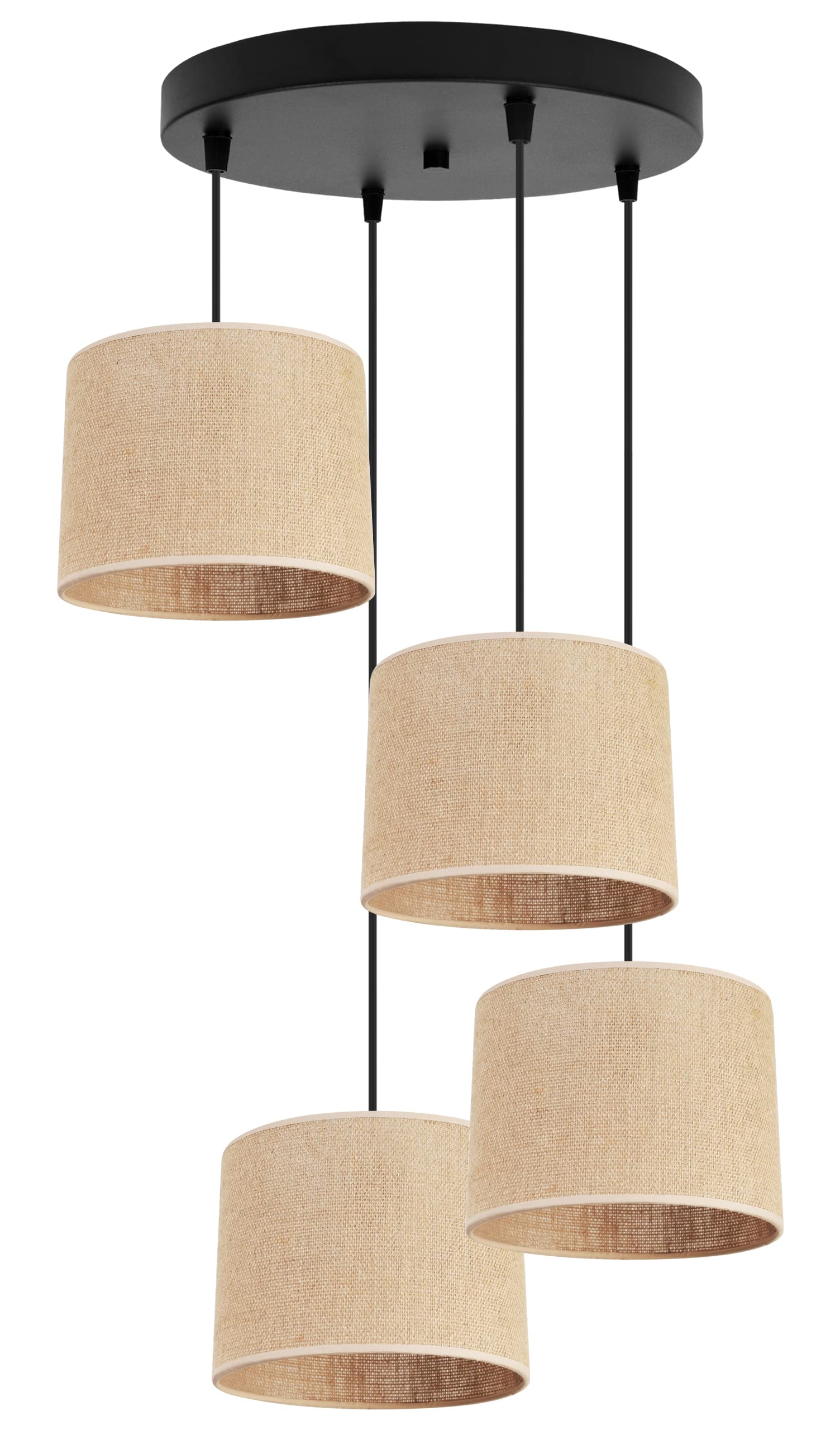 Light-Home Juta Lampara de Techo Colgante - Lampara de Techo Modernas - de Metal con Pantalla de tela - E27 - OV 4-Luce 20 cm - Negro Base y Yute