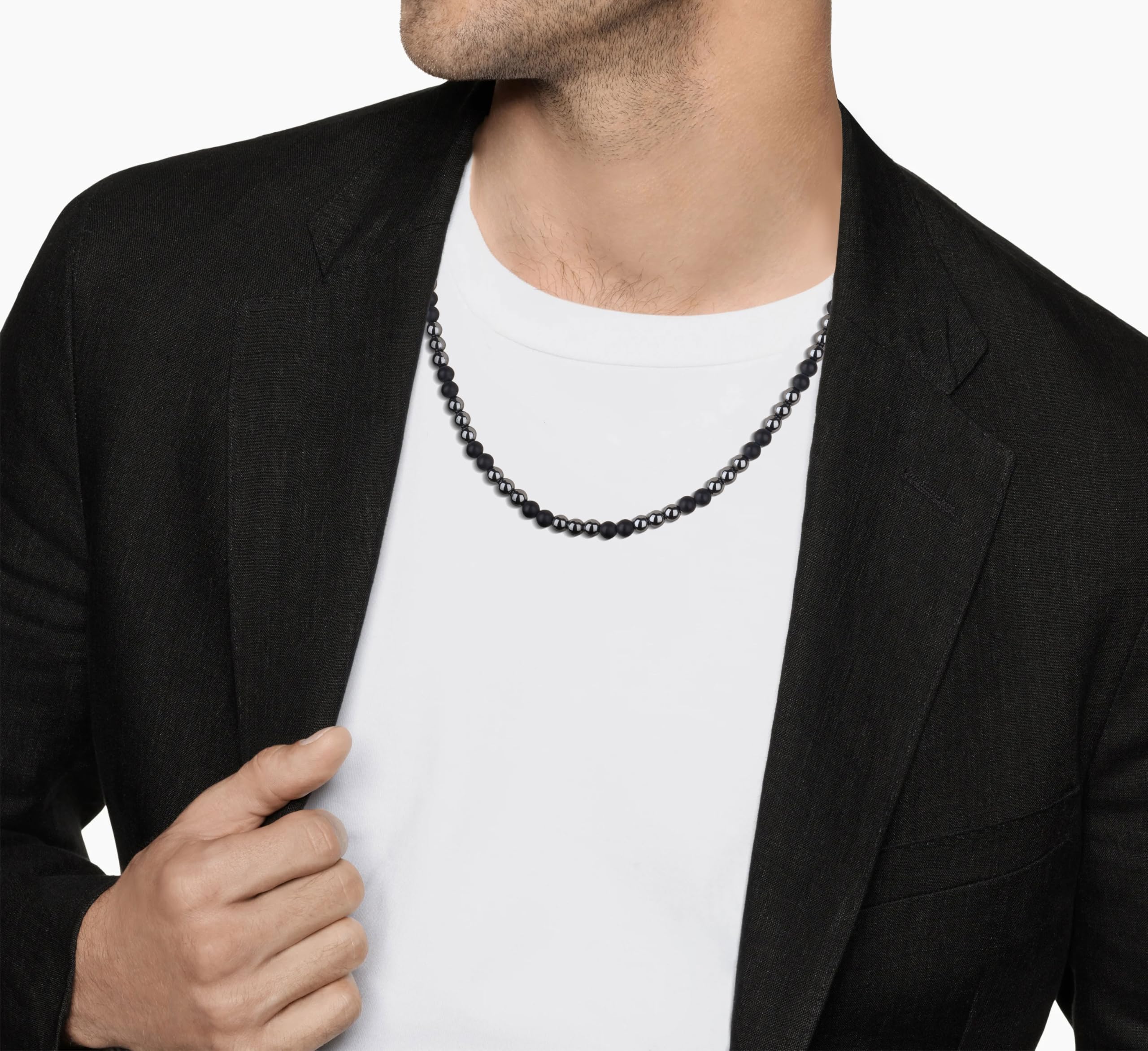 GAVU Collana da Uomo di Pietre Naturali e Cristalli, Collana di Perline di Ematite e Pietre Dure da Uomo