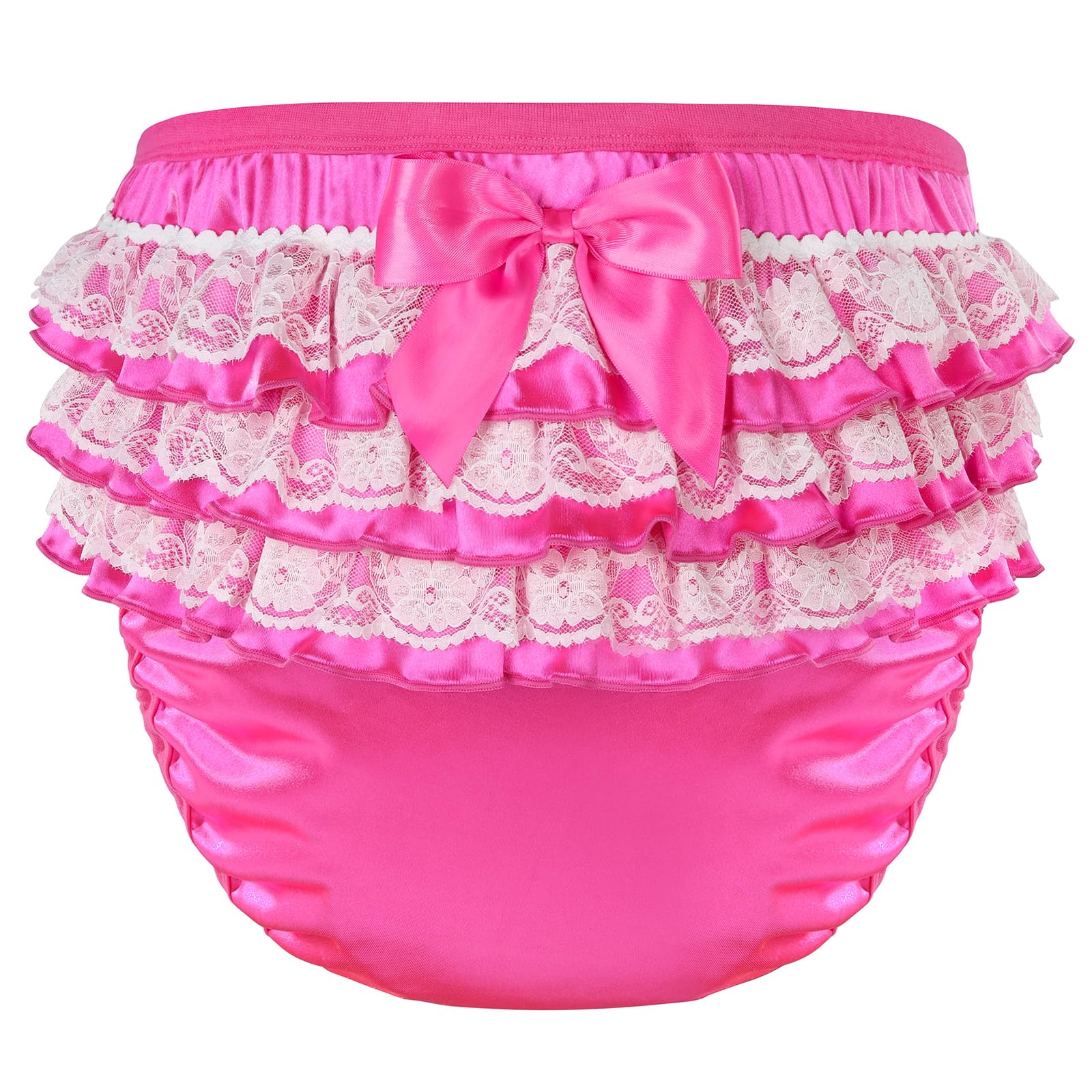 LittleForBig Weiche Unterwäsche Bequeme Waschbare Wiederverwendbare Gerüschte Spitzenschleife Pretty in Magenta Satin Trainingshosen für Erwachsene M