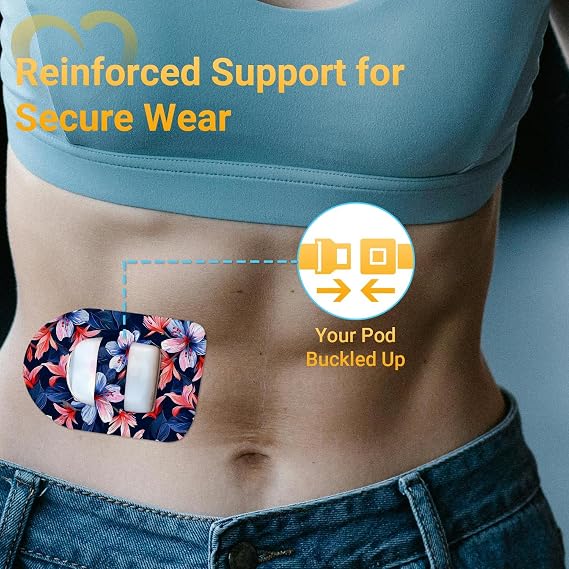 Omnipod 5 粘着パッチ 防水 20パック Amolyfe Omnipod オーバーパッチ 伸縮性ストラップ付き 通気性 長持ち 医療用接着剤 プレミアムヒンジ付き錫 B.Flower