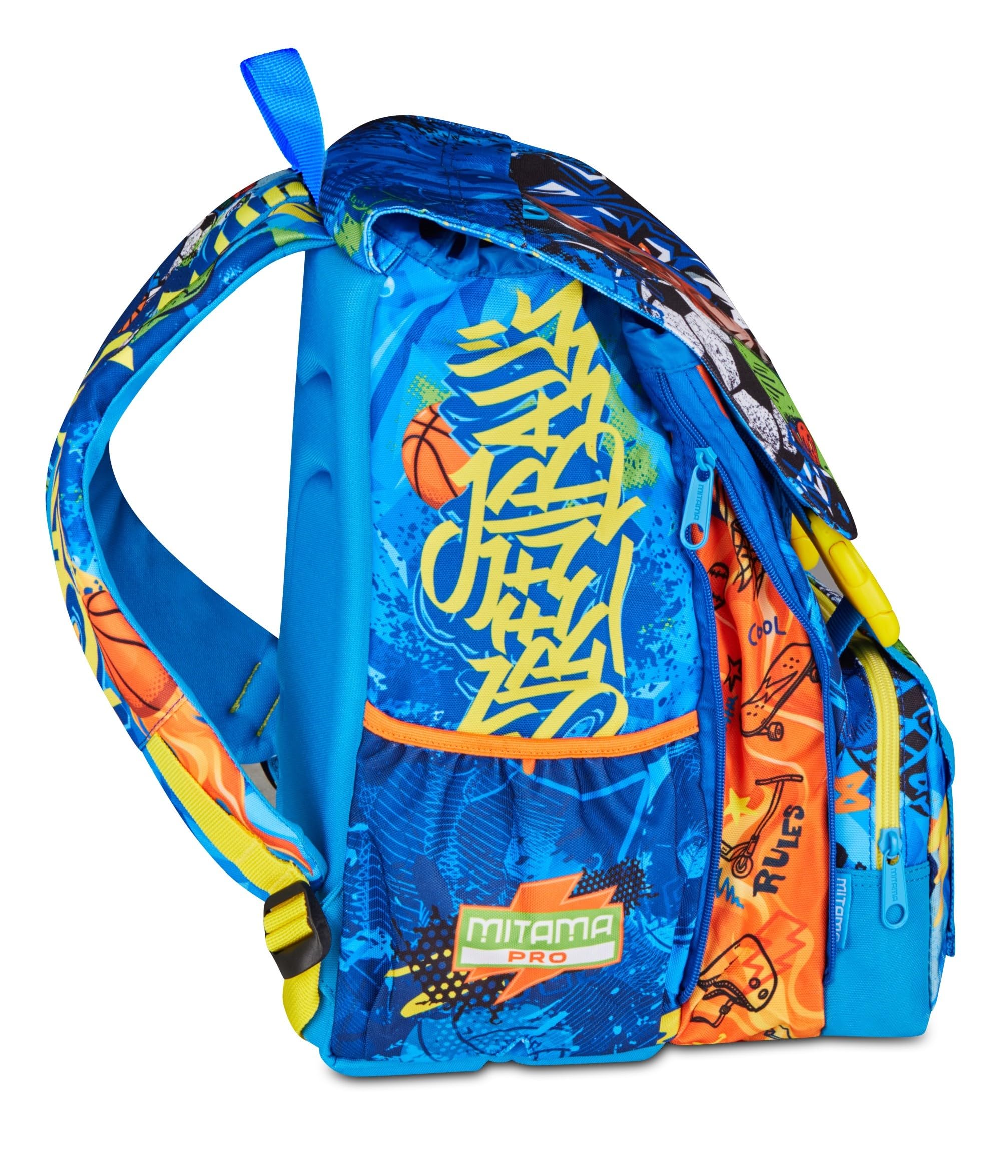 Mitama Zaino Estensibile 4 Zip, TIGERPLAY, Blu, Maxi Capienza, Tasca Porta Borraccia, Doppio Scomparto, Schienale Preformato, Bambino, Scuola Elementare