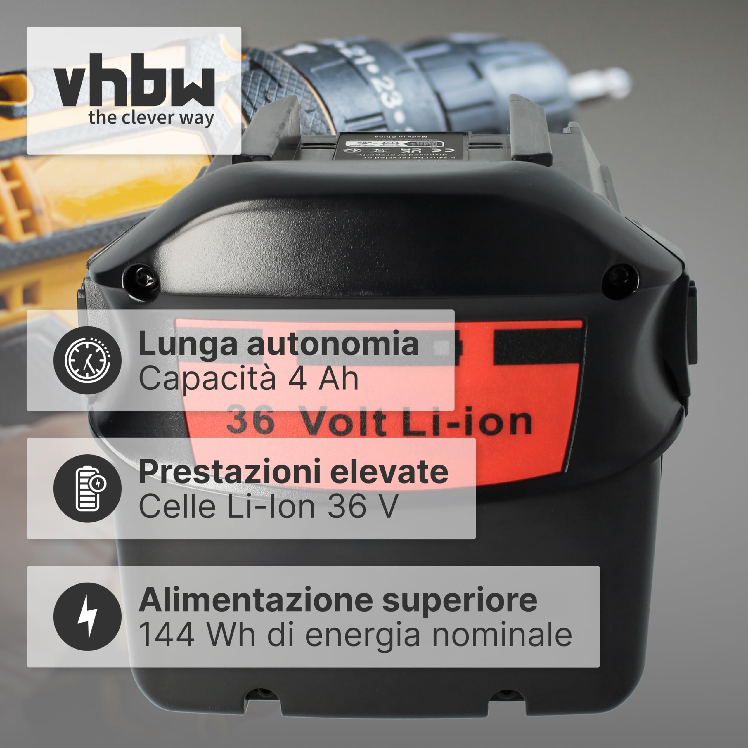 vhbw batteria compatibile con Hilti WSC 7.25-A36 utensile (4000 mAh, Li-Ion, 36 V)