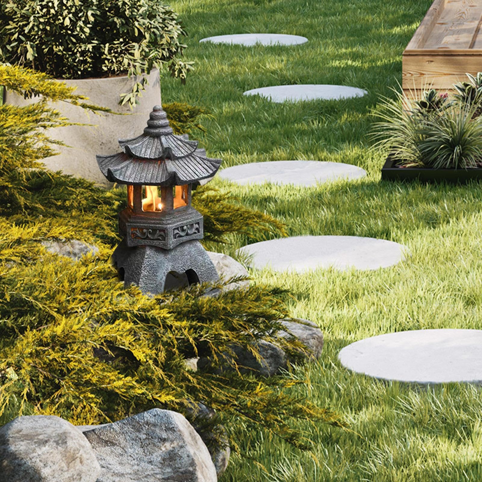 Linterna de Pagoda Estatua Jardín Pagoda Japonesa Piedra Linterna Japonesa Jardín Al Aire Libre Lámparas Solares Decorativas Para Decoraciones Patio