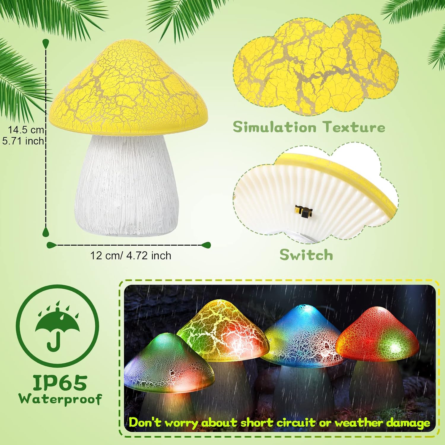 Macarrie Solar Mushroom Lights Outdoor Garden Decor 4.7x5.7 Inch Spring Summer Stake Lights Waterproof Solar Mushroom Pathway Landscape Lamp Gardening Gifts for Yard Lawn Flower Bed