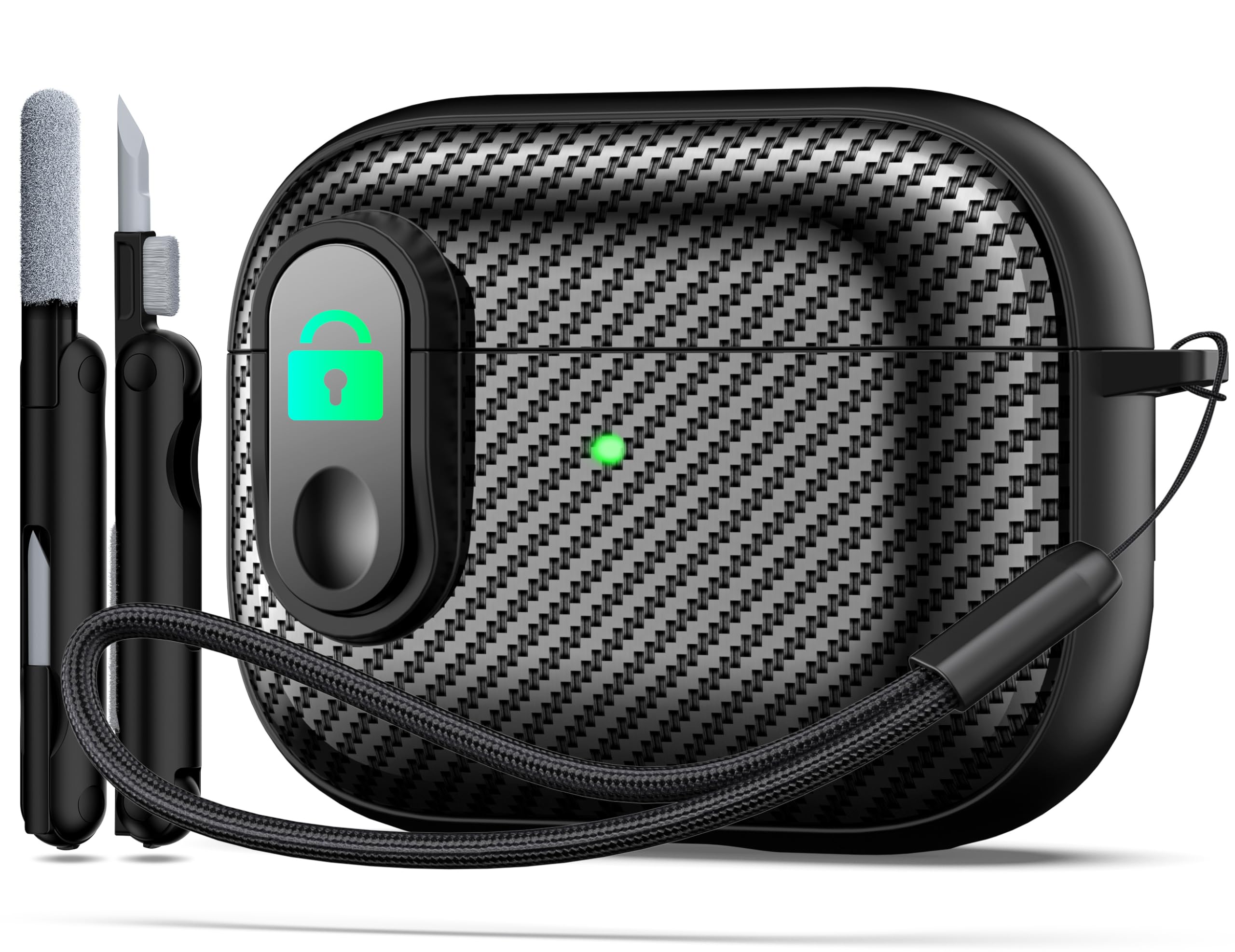 RFUNGUANGO for Airpod Pro Case (2023/2022/2019) with Lock, Carbon Fiber Black Airpods Pro 2nd Generation/1st Generation Case (USB-C/Lightning Cable) Black Switch