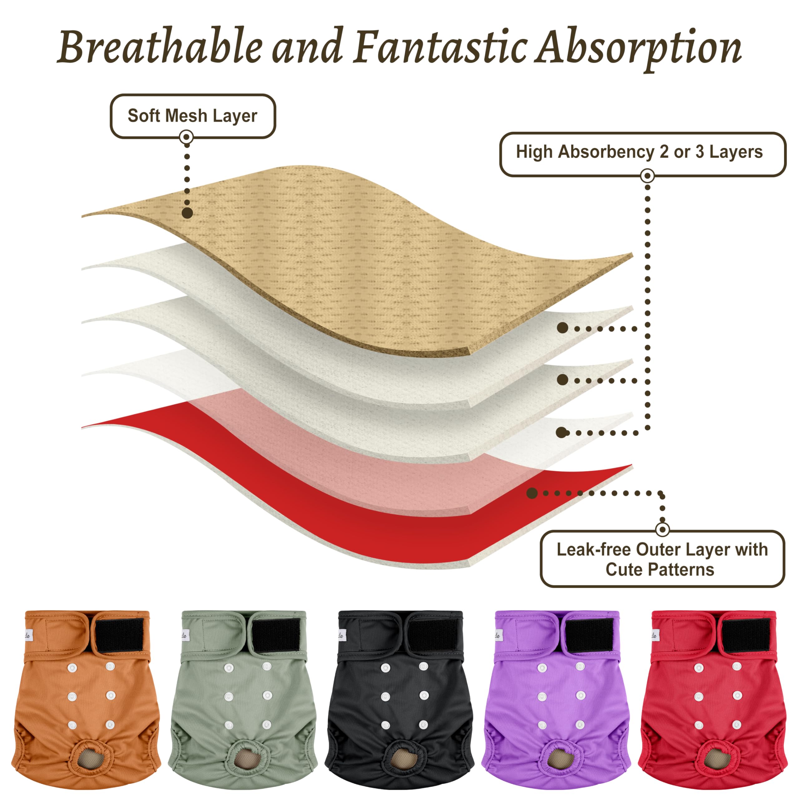 Pañales para perras, 5 unidades, pañales reutilizables de alta calidad para perritas en celo, pañales altamente absorbentes para incontinencia de mascotas, rojo, talla S