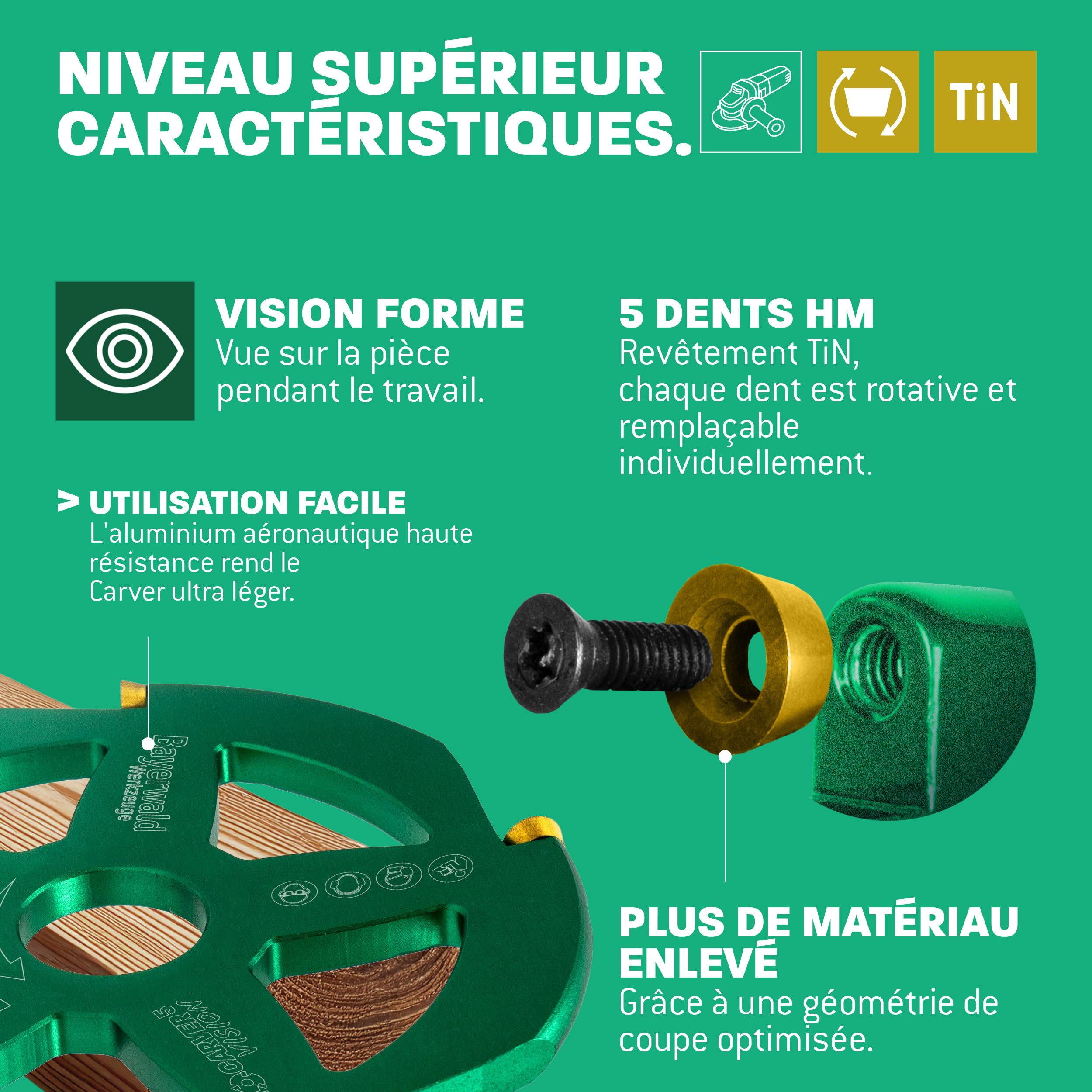 Bayerwald NeoCarver 5 Vision V2 Disque de fraisage en métal dur pour bois 115 mm x 22,2