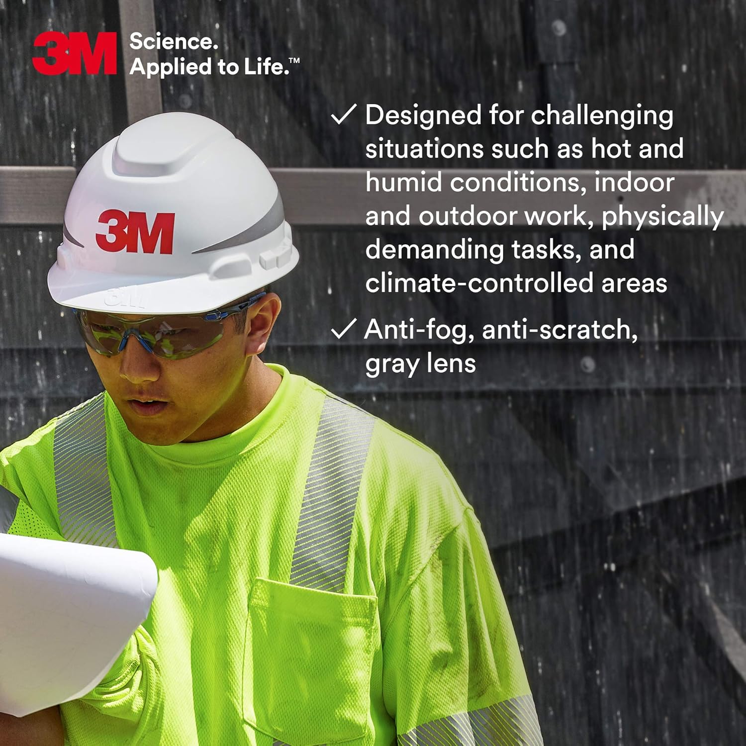 3M Safety Glasses, Solus 1000, S1102SGAF, ANSI Z87, Scotchgard Anti-Fog Gray Lens, Blue/Black Frame, UV Protection, Premium Eye Protection, Padded Temple, Soft Nosebridge - Image 4