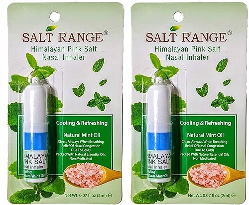 2 inhaladores de sal rosa del Himalaya totalmente naturales de menta nasal, aceites esenciales de refrigeración para la nariz