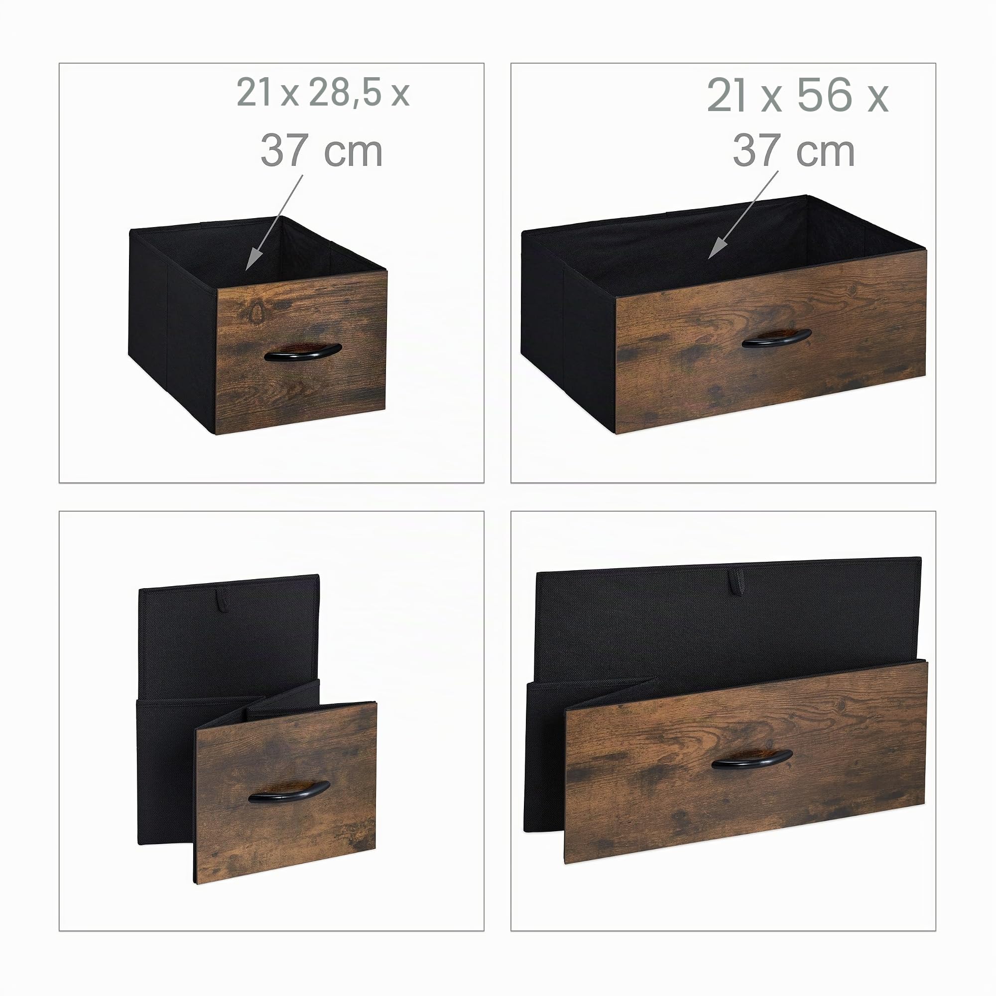 Relaxdays Scaffale in Stile Industriale, 4 Cassetti e 2 Ripiani, MDF, Acciaio, TNT, HLP 96,5 x60x 41,5 cm, Marrone/Nero