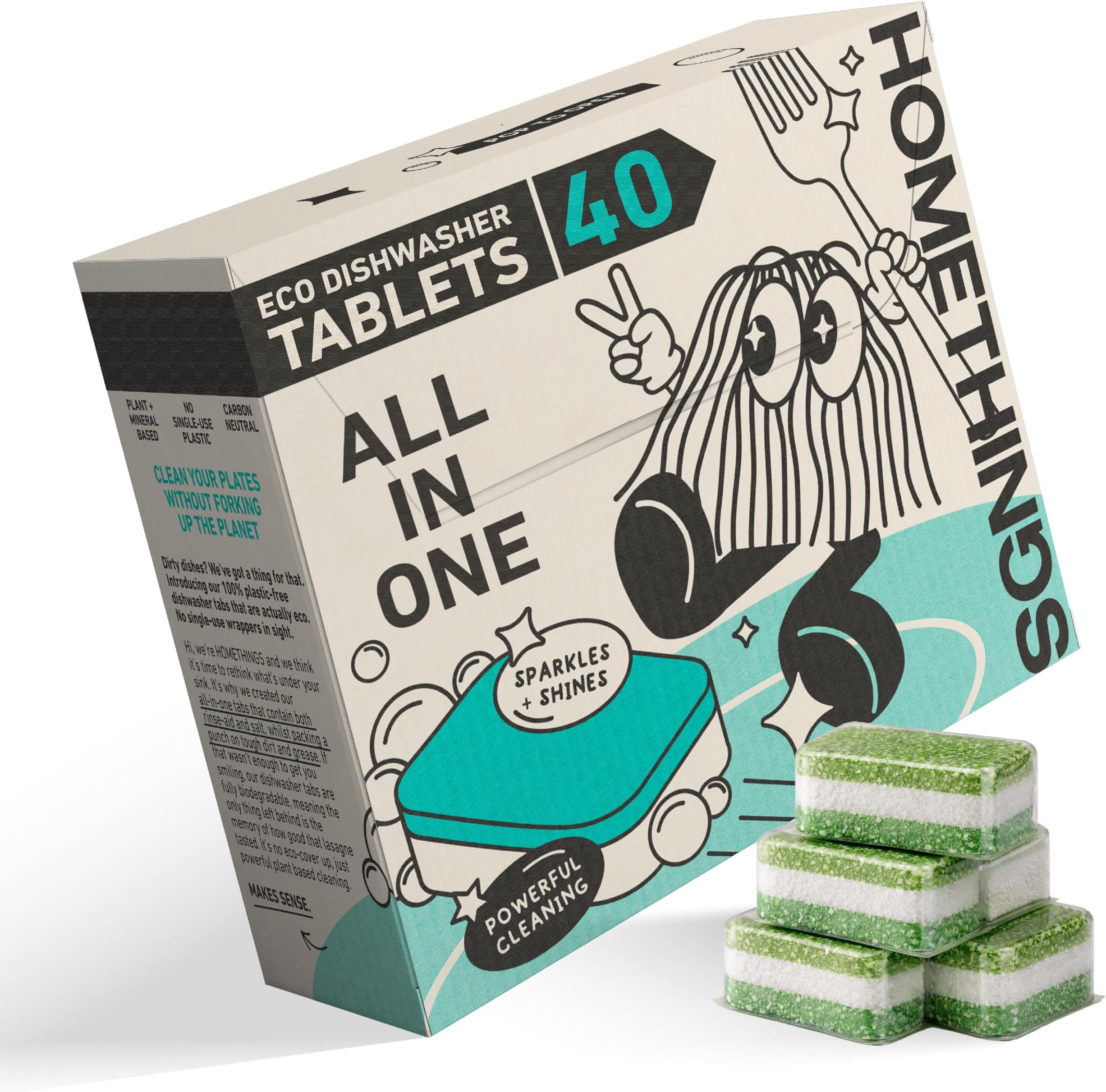 40 Eco-Friendly Dishwasher Tablets, Eco 3-in-1 Dishwasher Tabs, Highly Effective Cleaning, No Toxic Chemicals, Vegan & Cruelty-Free, No Animal Testing, Made in EU