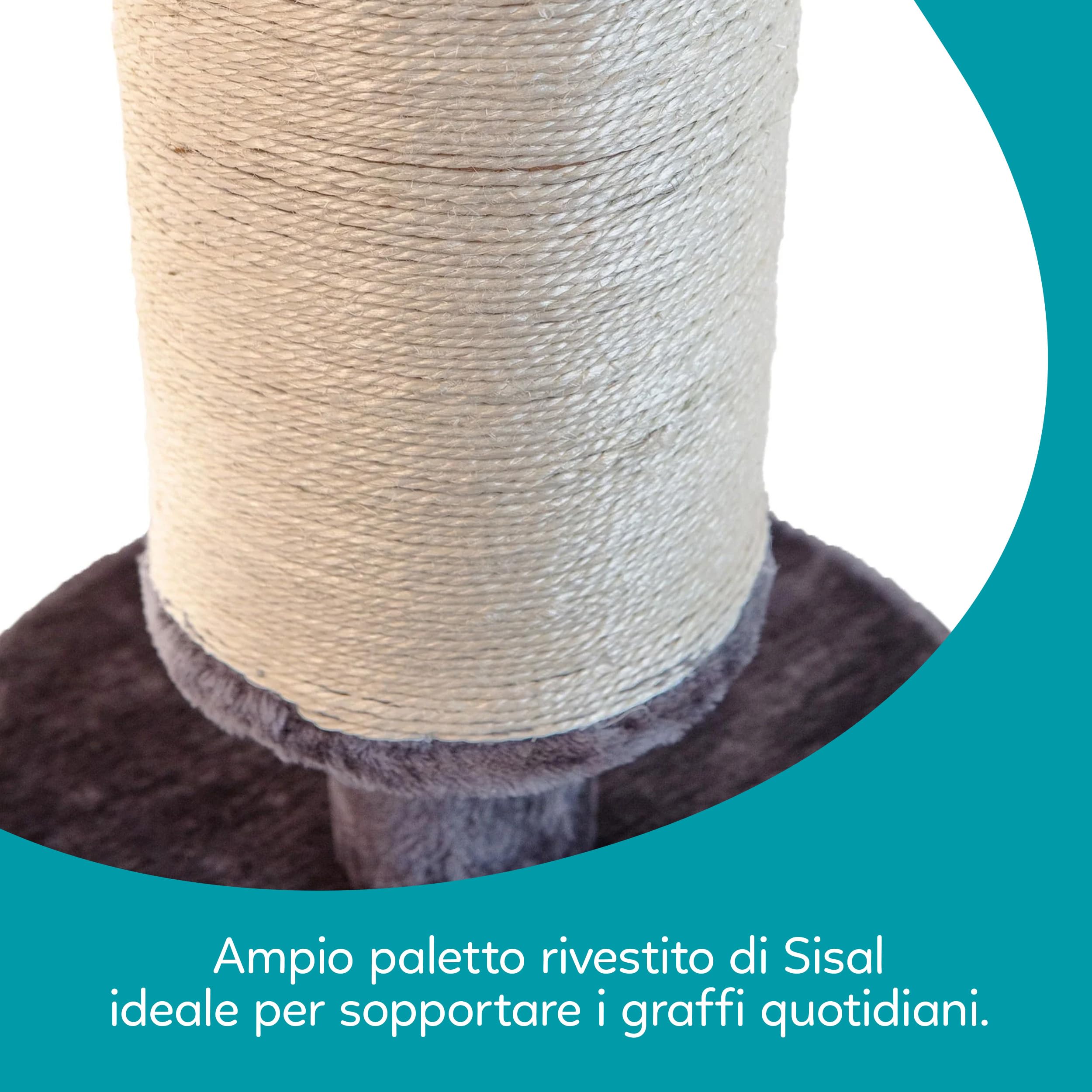 Aqpet Tiragraffi in Sisal e tessuto con piattaforma, Alto 58 cm per il massimo divertimento del tuo gatto, Colore Grigio